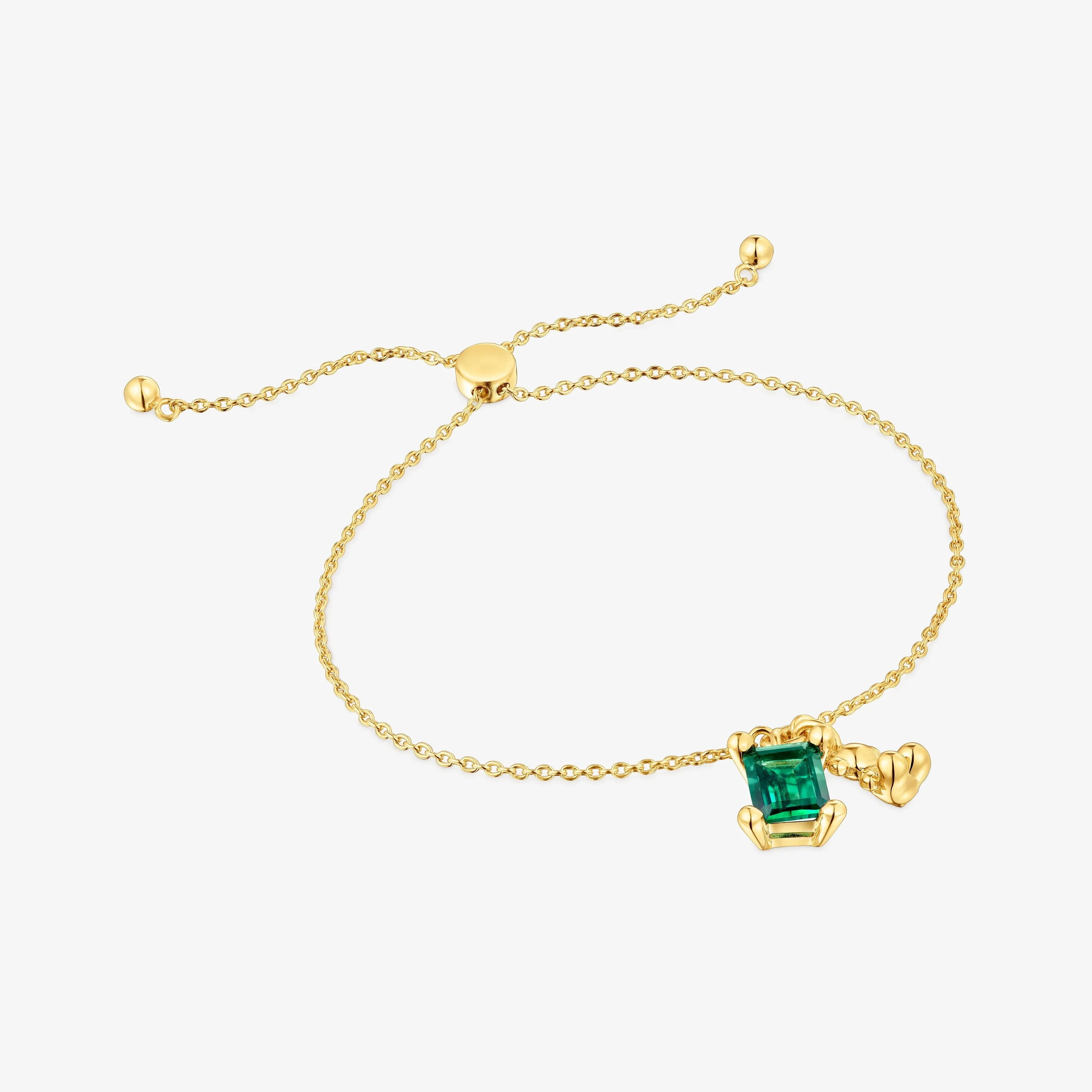 18K gold vermeil bear motif chain Bracelet with lab-grown emerald Bold Bear LGG - 1