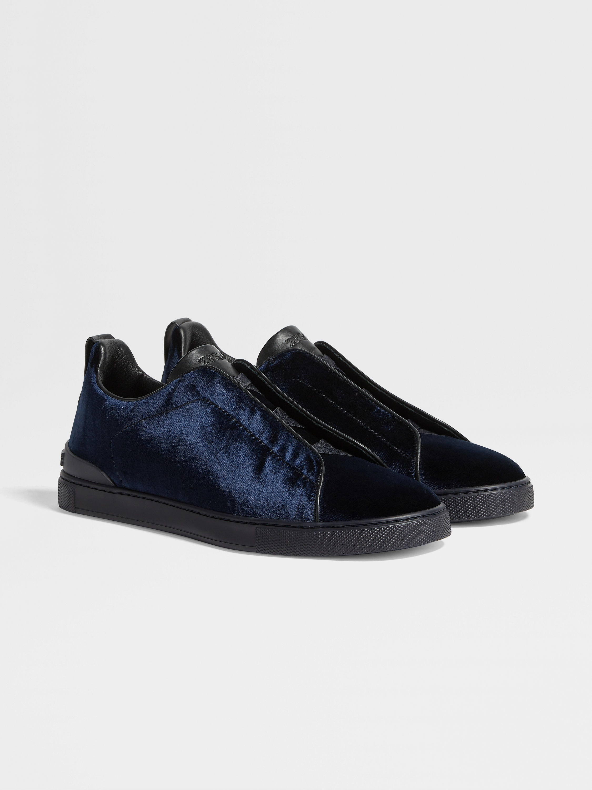 NAVY BLUE VELVET TRIPLE STITCH™ SNEAKERS - 1