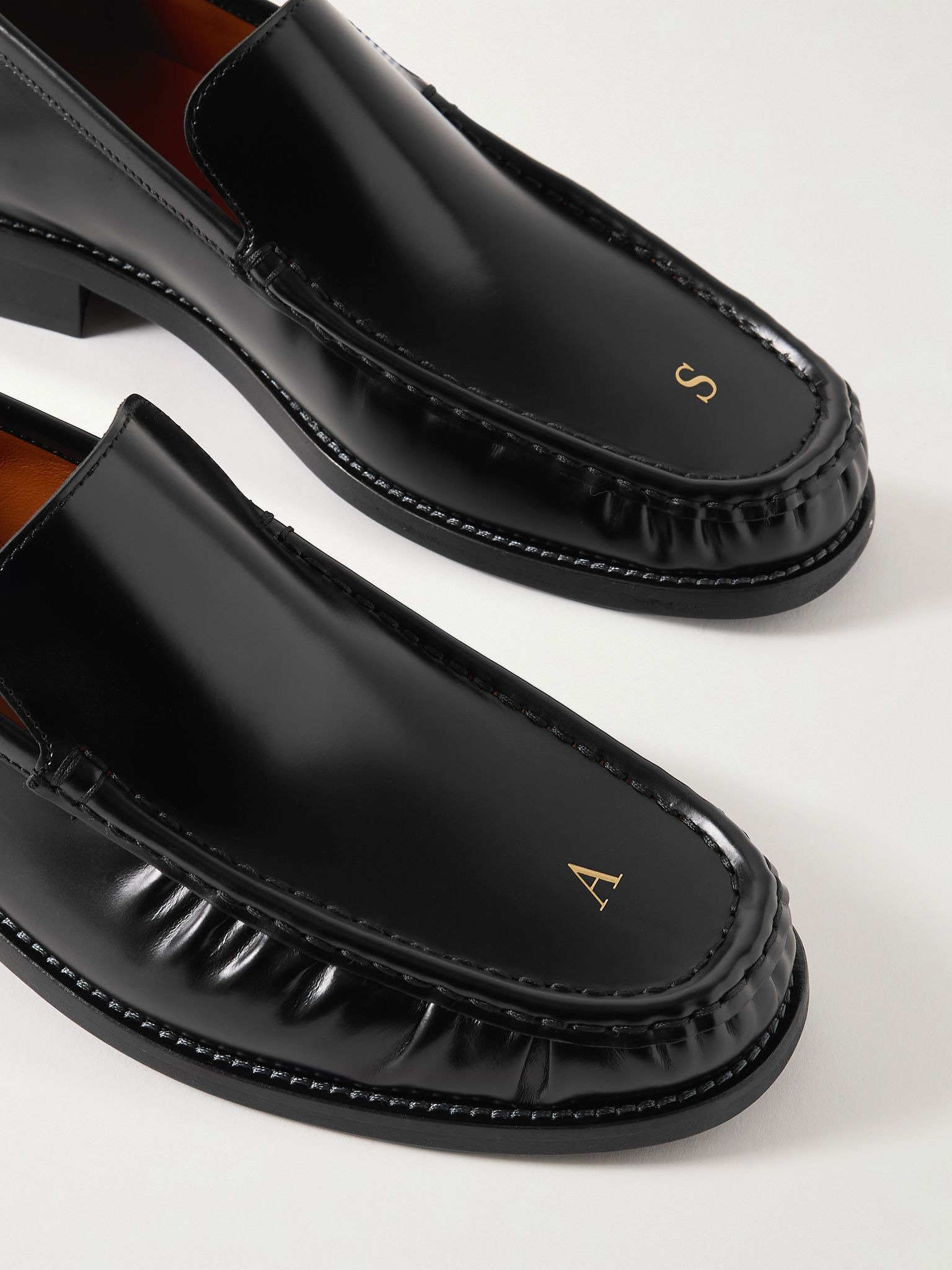 Logo-Print Glossed-Leather Loafers Black - 5