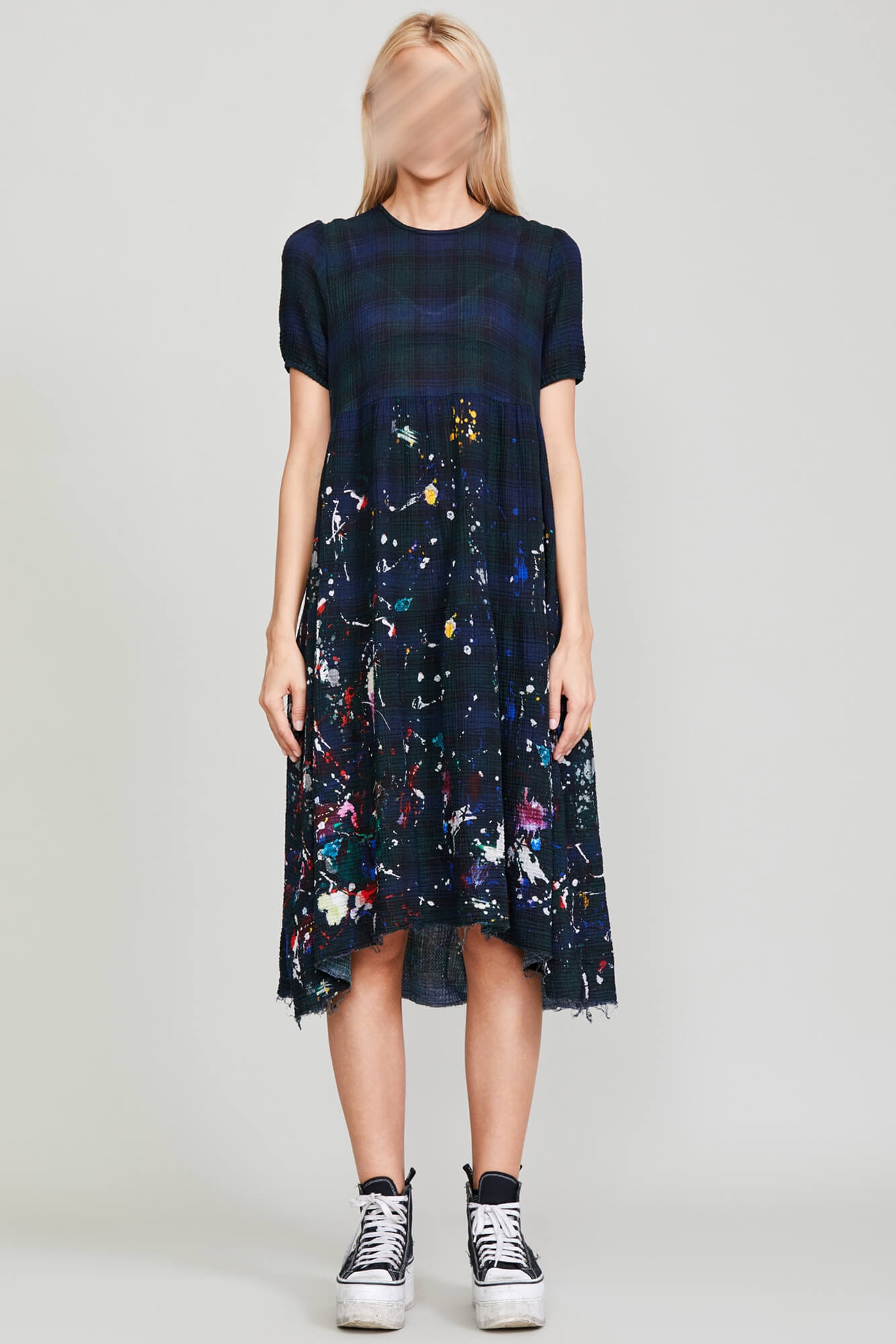 PAINT SPLATTER MIDI - NAVY PLAID - 3