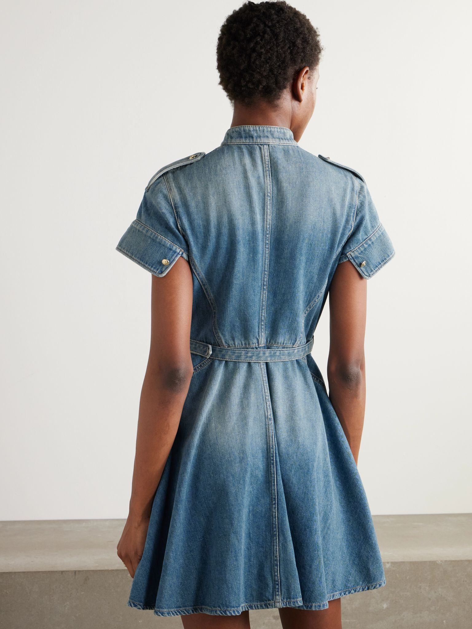 Belted denim mini dress Indigo - 3
