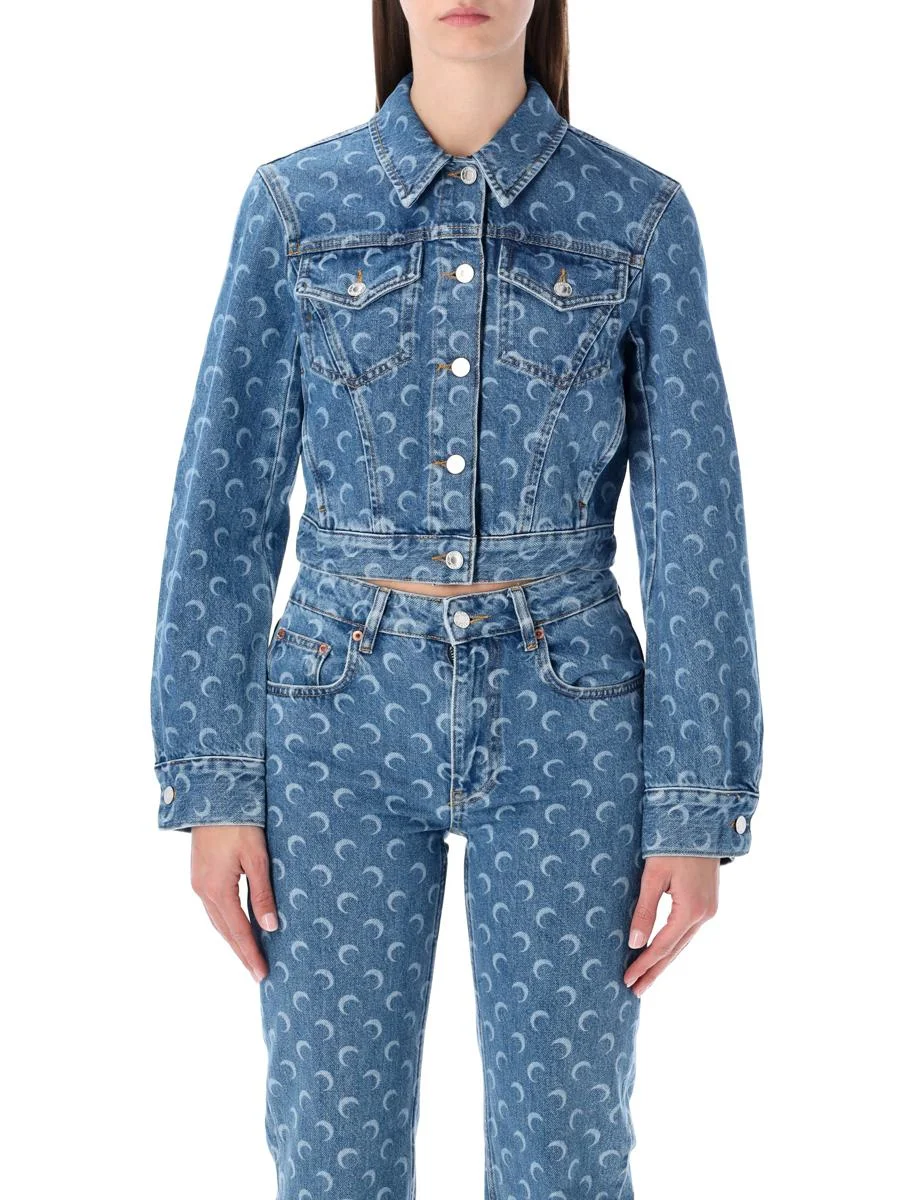 Marine Serre Moon Laser Blue Wash Cropped Denim Jacket - 1