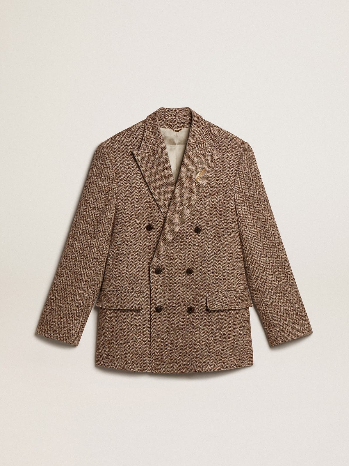 Men’s brown double-breasted blazer with button fastening - 1