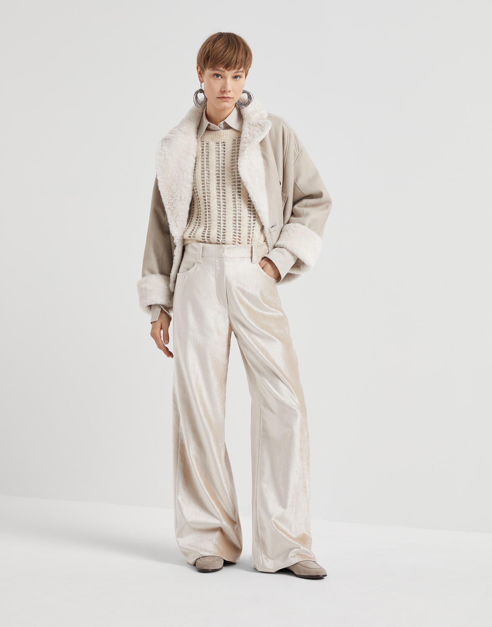 Fuzzy shearling reversible outerwear jacket with monili - 5