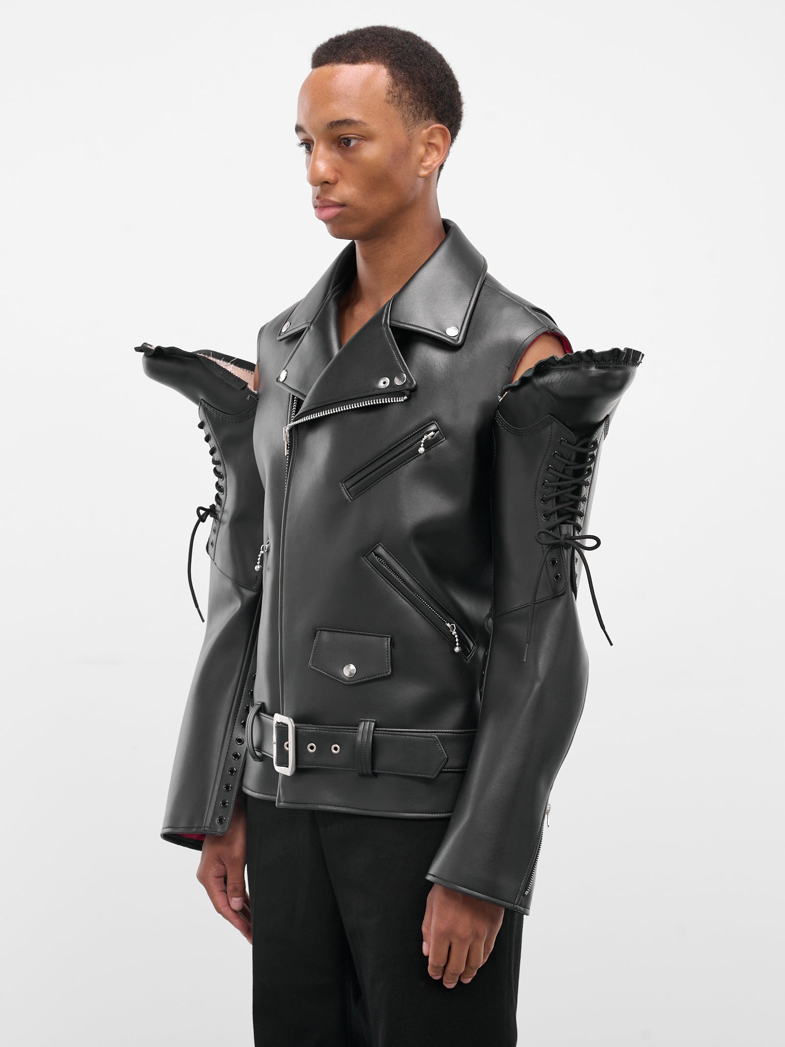 Black Deconstructed Boots Biker Jacket - 2