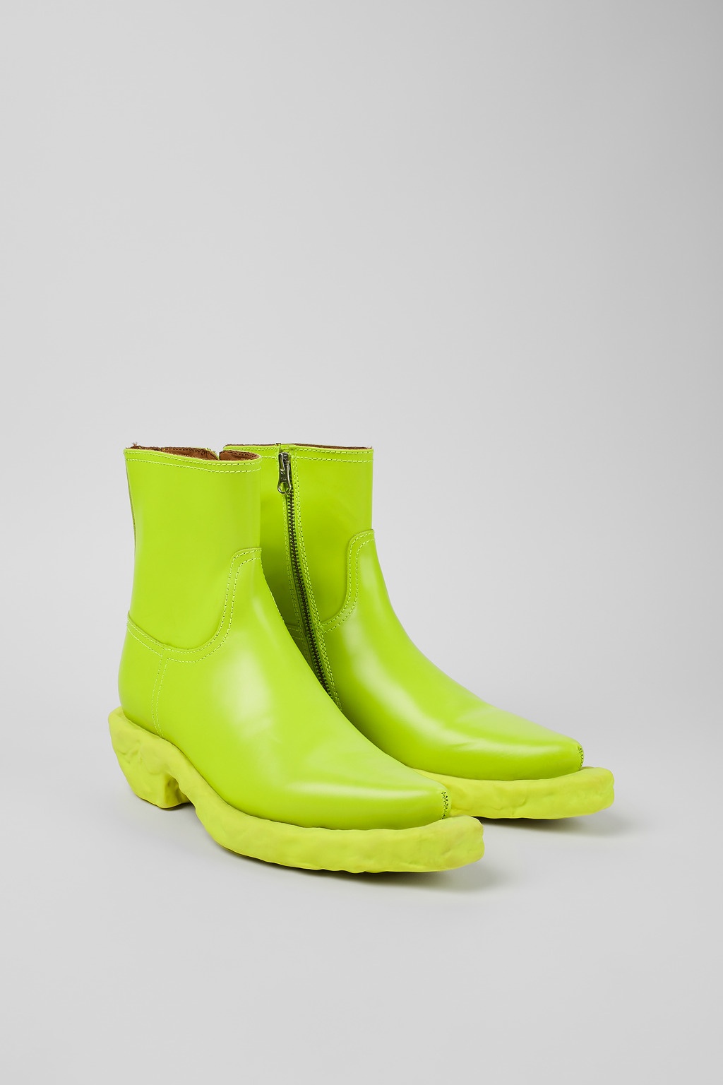 Green Leather Zip Bootie - 2