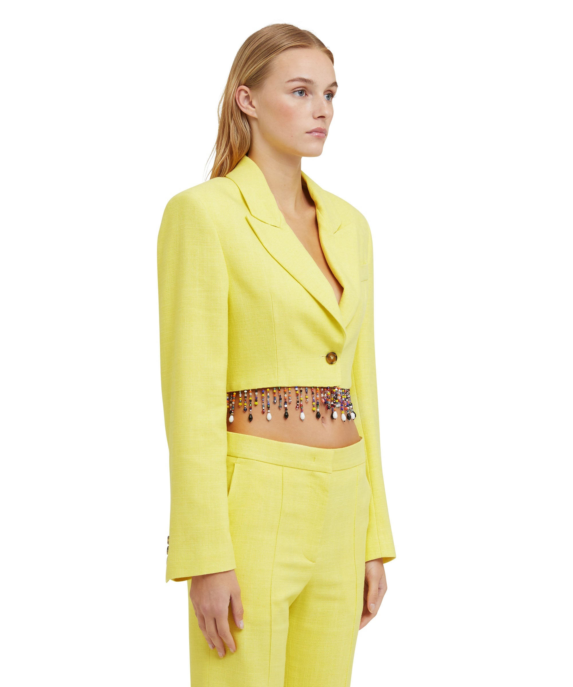 Blended linen crop jacket with beaded application - 4