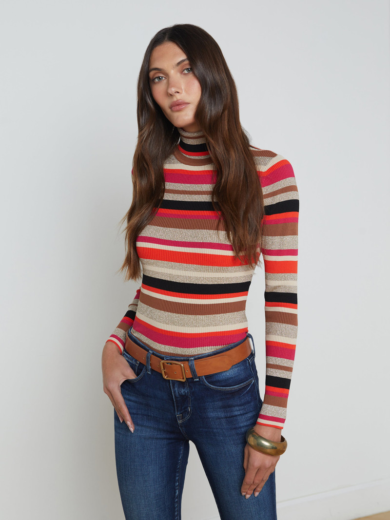 L'AGENCE Olene Striped Turtleneck outlook
