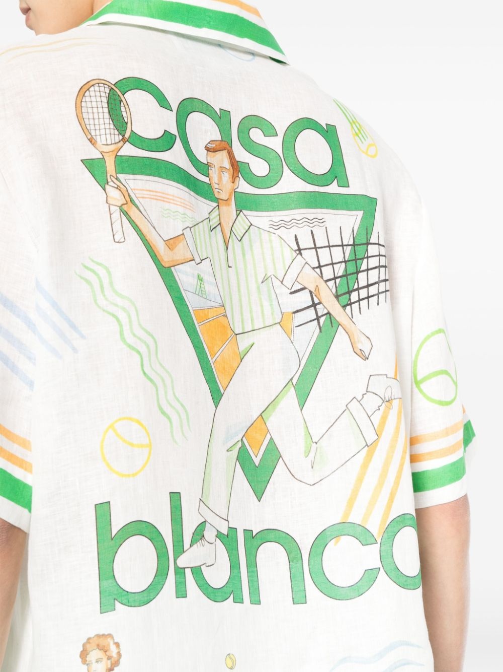 logo-print linen shirt - 5