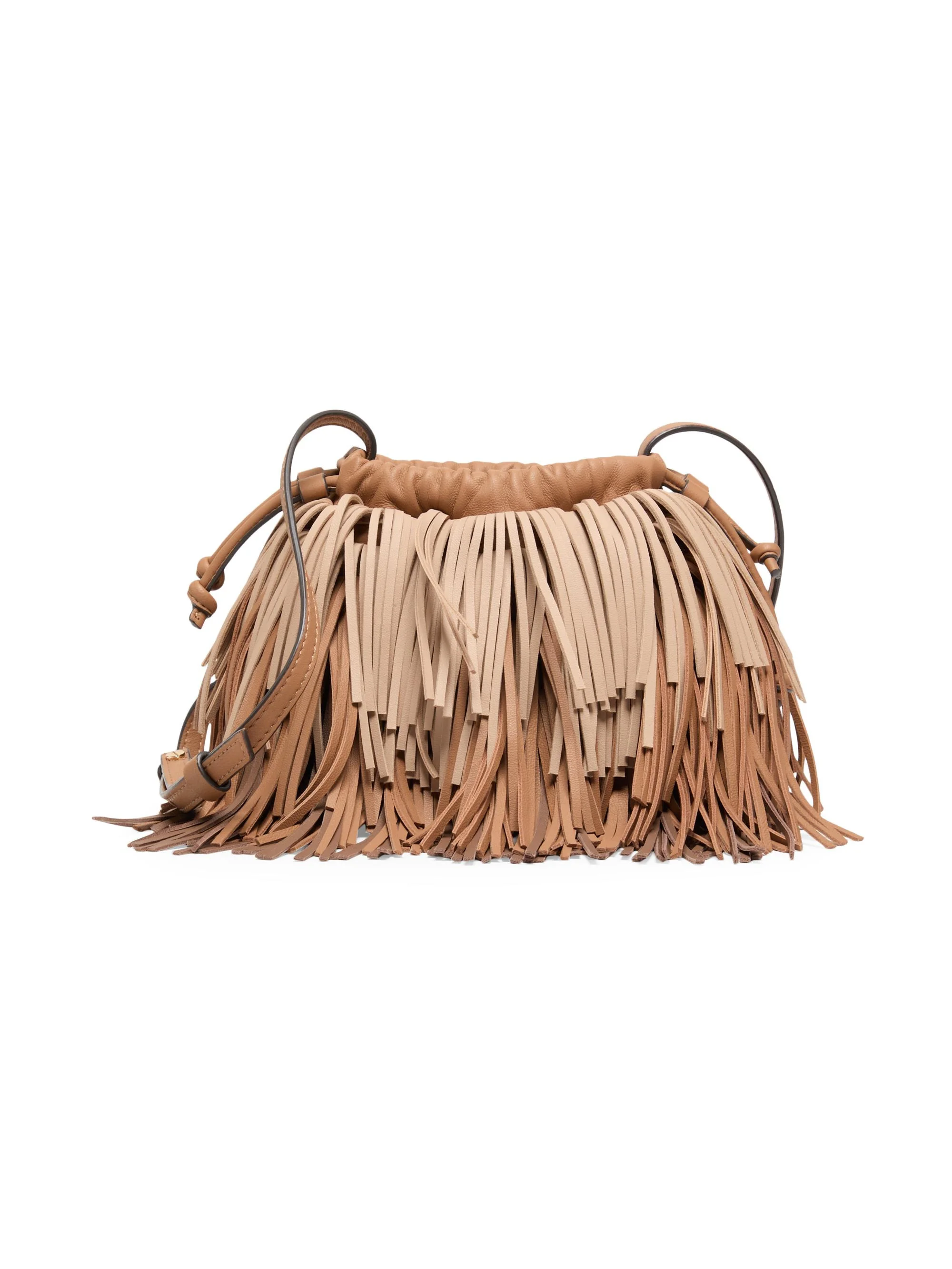 Women's Colorblocked Fringed Leather Crossbody Bag - Taupe - 1