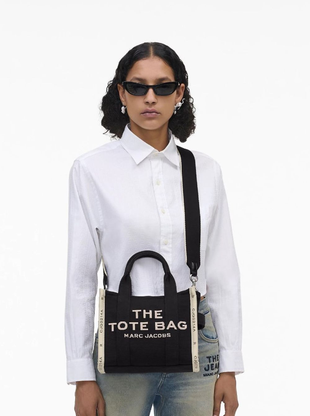 Marc Jacobs Women 'The Small Tote' Black Handbag With Jacquard Logo In Cotton Blend Canvas Woman - 6