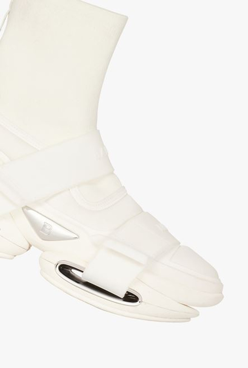 White neoprene and knit B-Bold high-top sneakers with straps 5