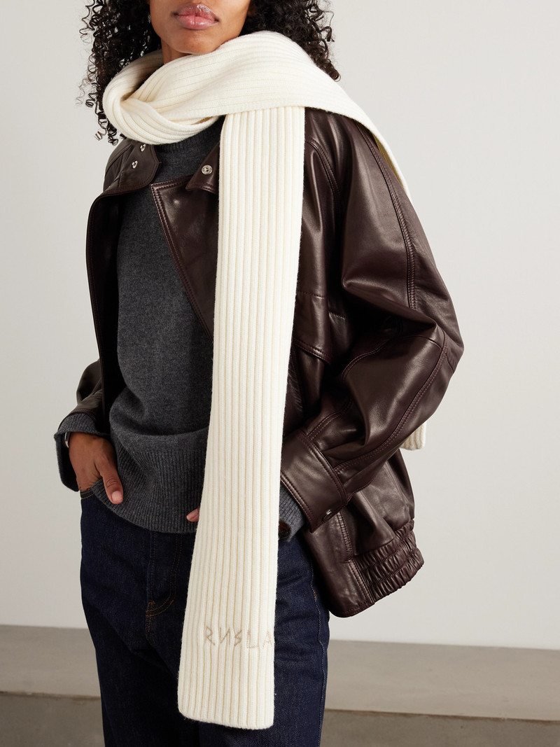RUSLAN BAGINSKIY Embroidered Ribbed Merino Wool Scarf outlook
