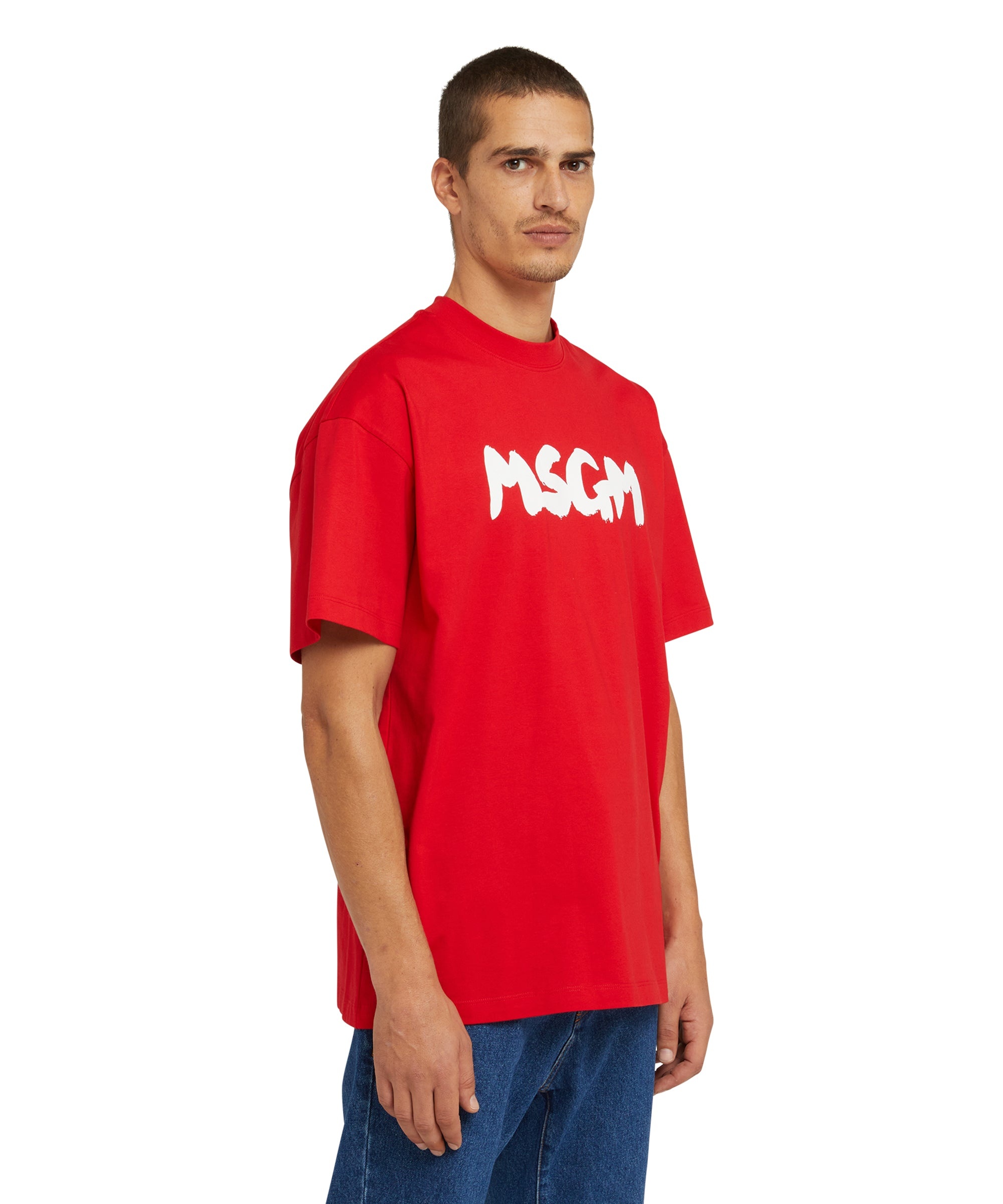 Cotton crewneck t-shirt with new MSGM brushstroke logo - 4