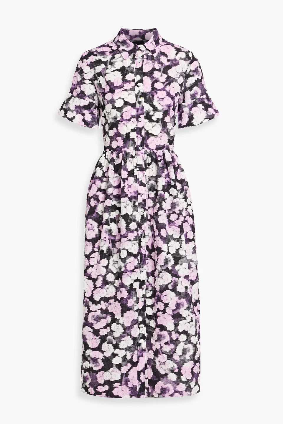Floral-print cloqué midi shirt dress - 1