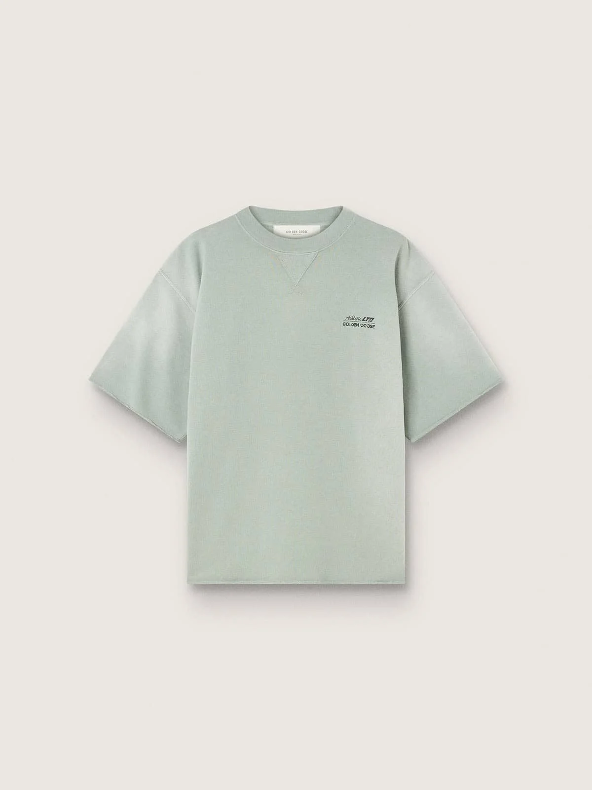 Unisex short-sleeved sweatshirt in green cotton with embroidery - 1