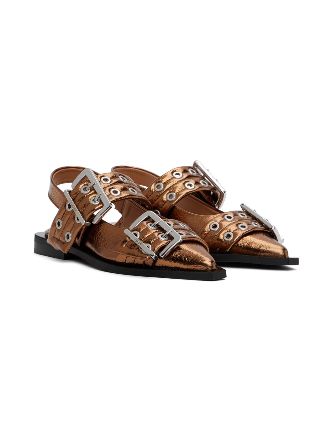 Copper Metallic Buckle Ballerina Flats - 4