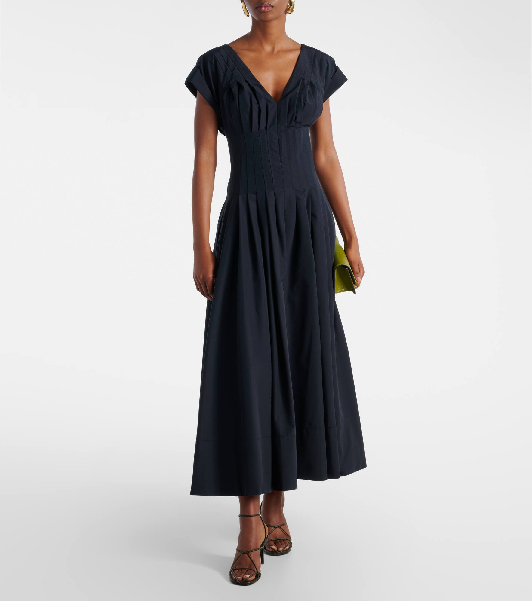 Nina pleated cotton-blend midi dress - 2