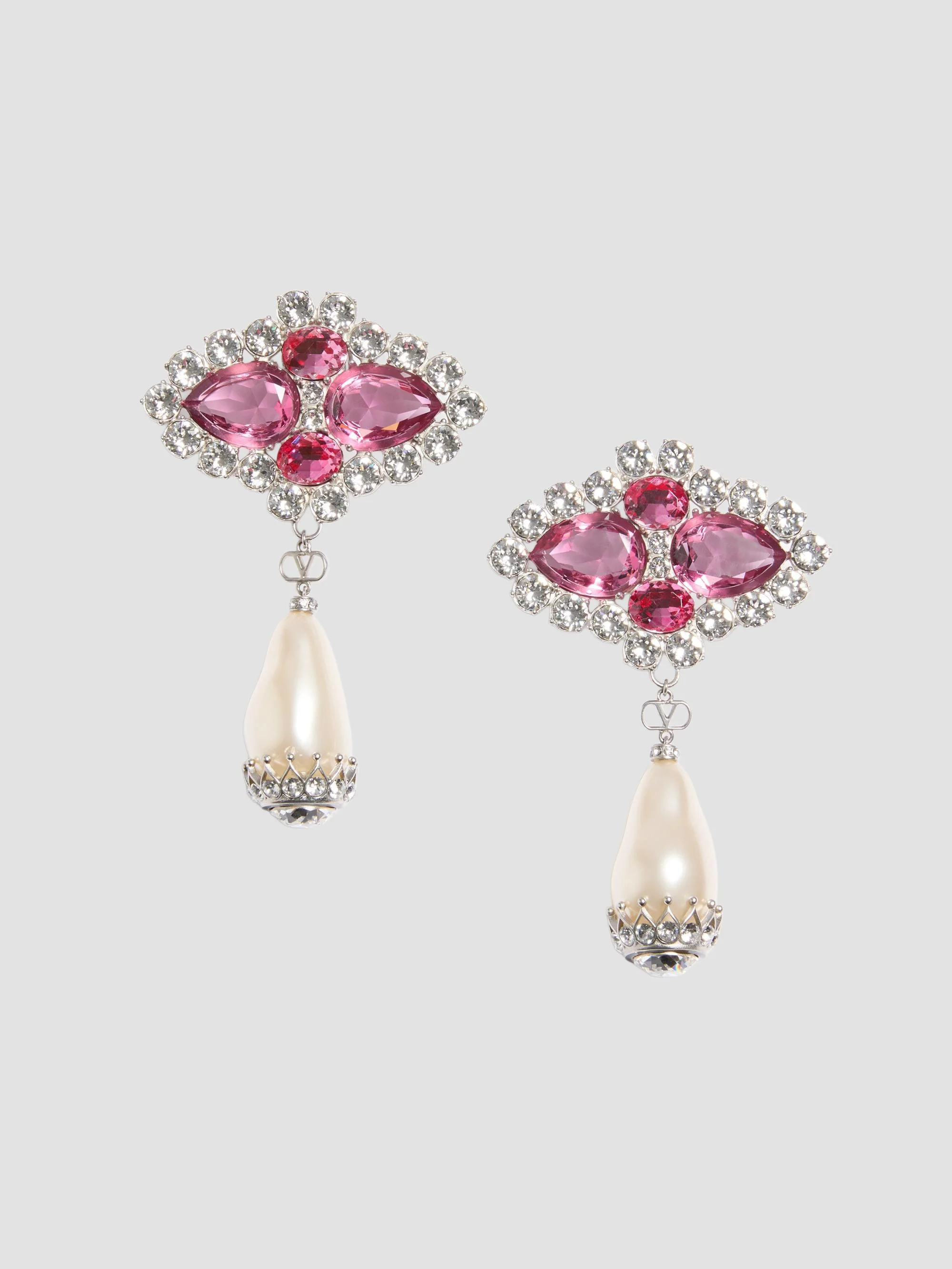 Women's Pas Plus Earrings in Metal, Resin, Enamel and Crystals - Palladium Pink - 1