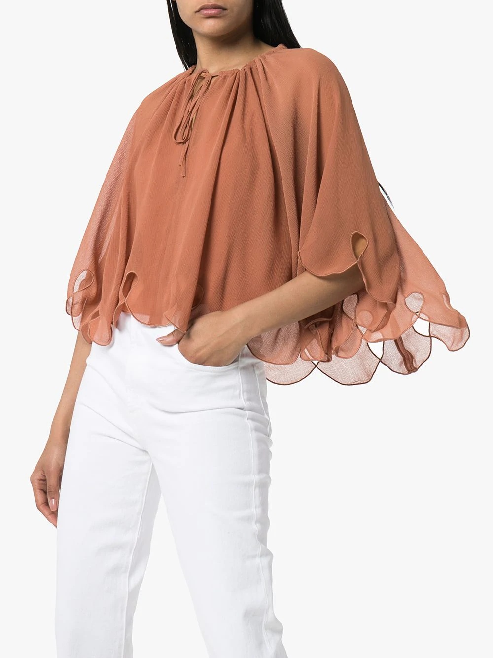 scalloped tie-neck blouse - 2