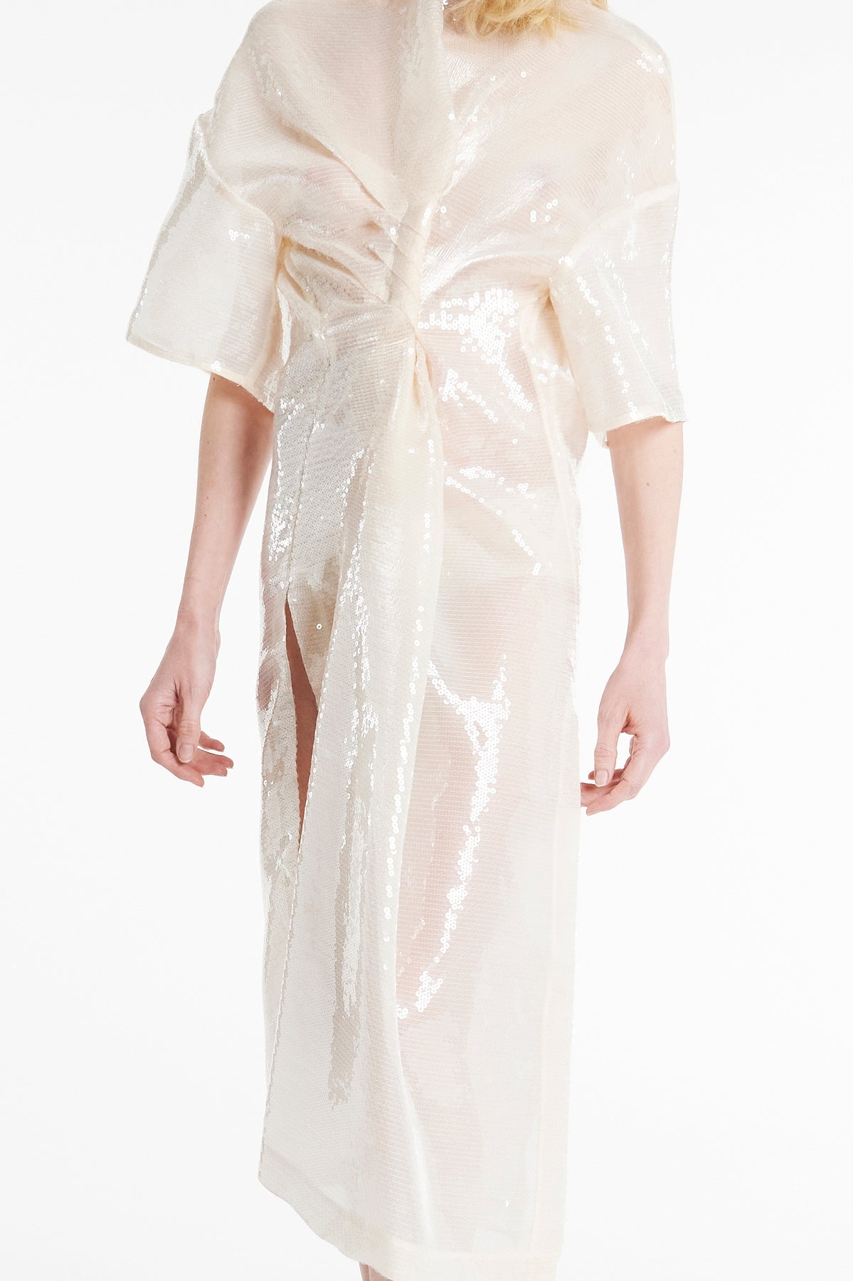 KNOTTED SEQUIN DRESS IVORY - 9