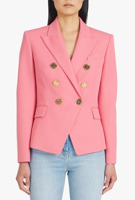 Salmon pink grain de poudre double-breasted jacket - 5