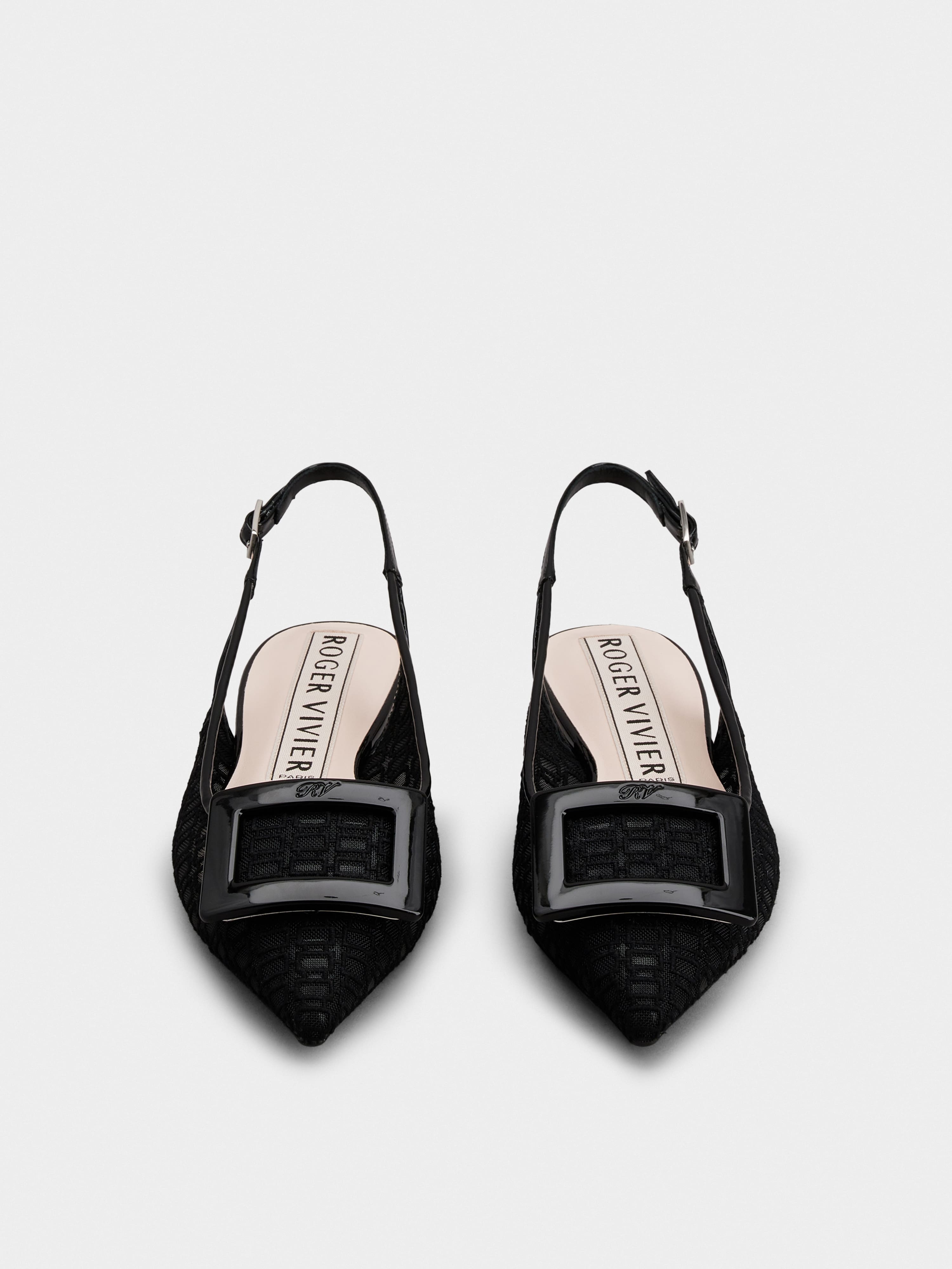 Gommettine Net Lacquered Buckle Slingback Ballerinas in Fabric - 6