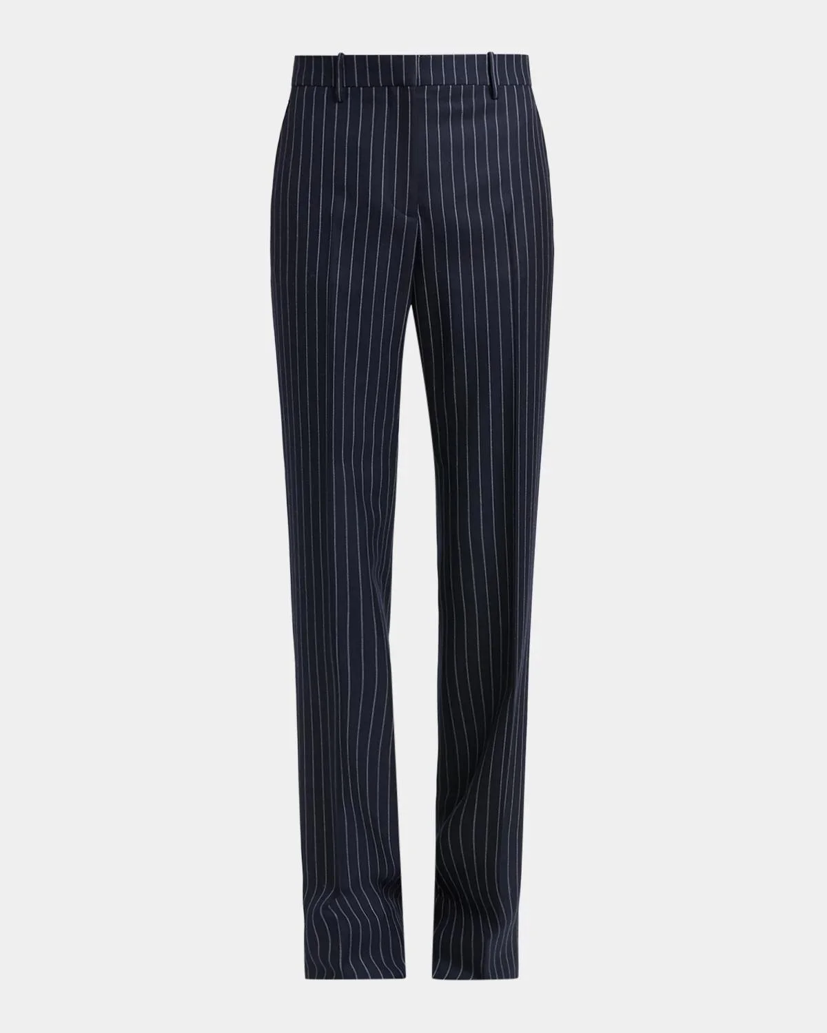 Corded Chalkstripe Wool Tailored Straight-Leg Boyfriend Pants - 1