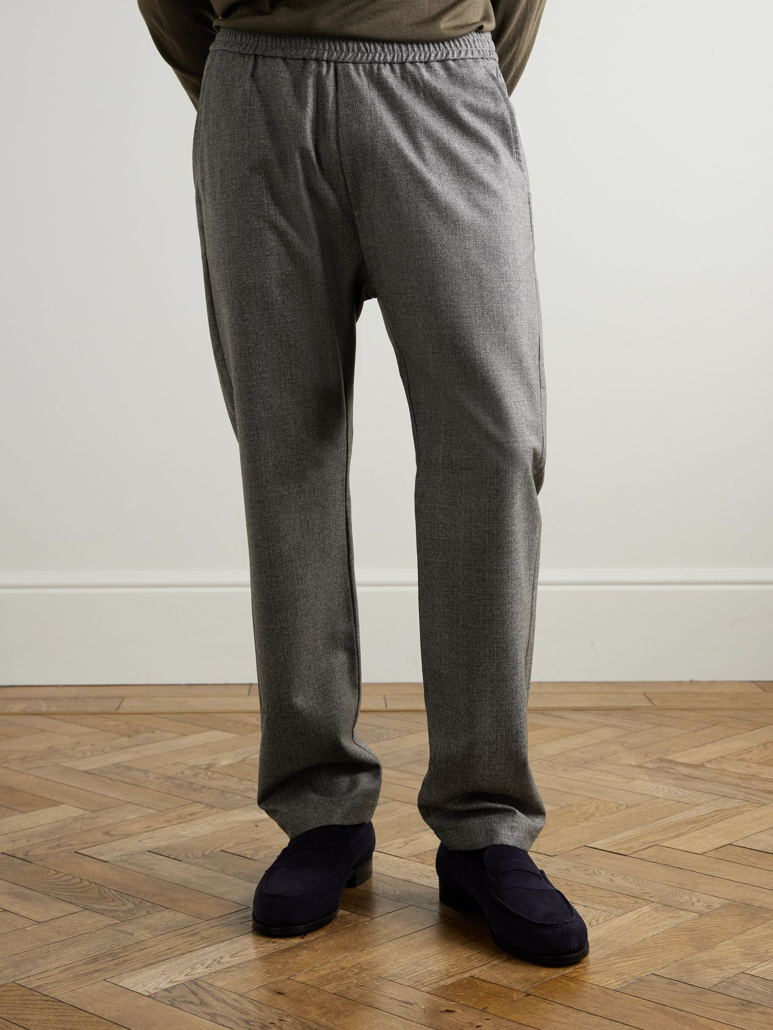 Straight-Leg Virgin Wool Drawstring Trousers Brown - 3