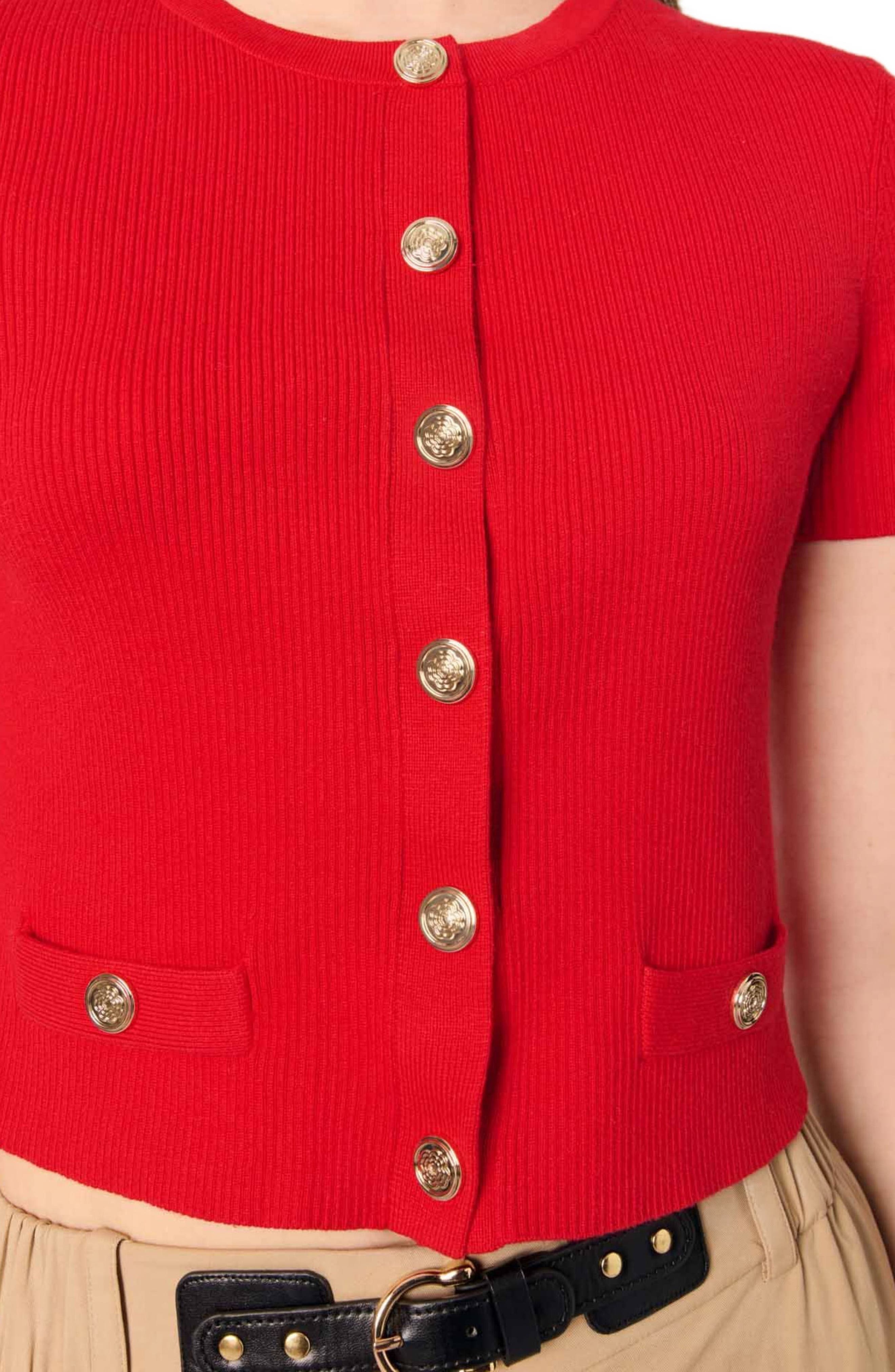 maje Cropped cardigan with gold buttons in Red at Nordstrom - 6