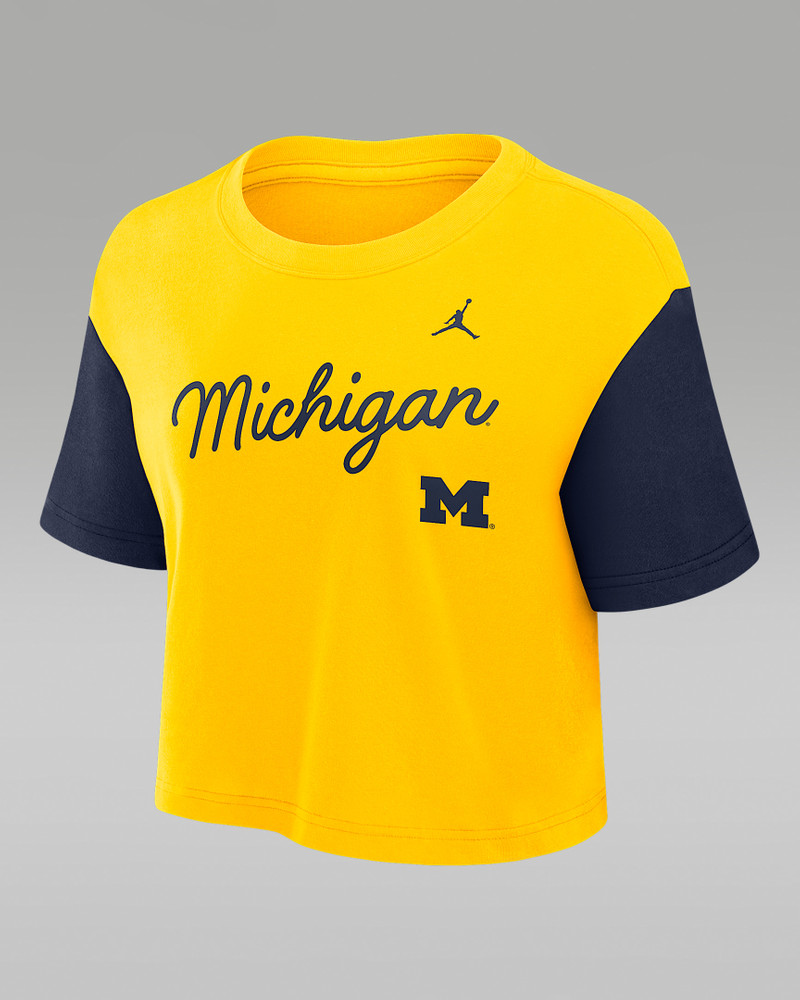 Michigan Script Women's Jordan Brand Dri-FIT College Cropped T-Shirt 1