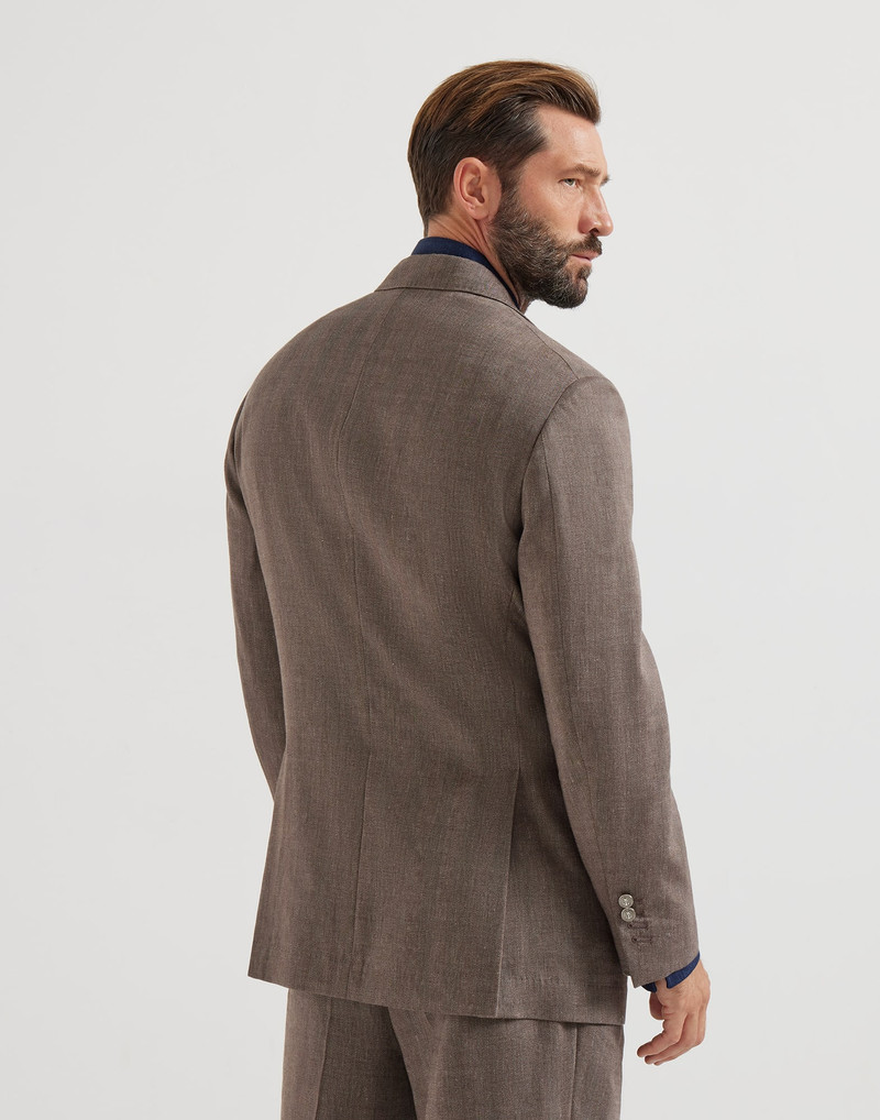 Brunello Cucinelli Linen and virgin wool chevron one-and-a-half breasted Tailor blazer with metal buttons outlook