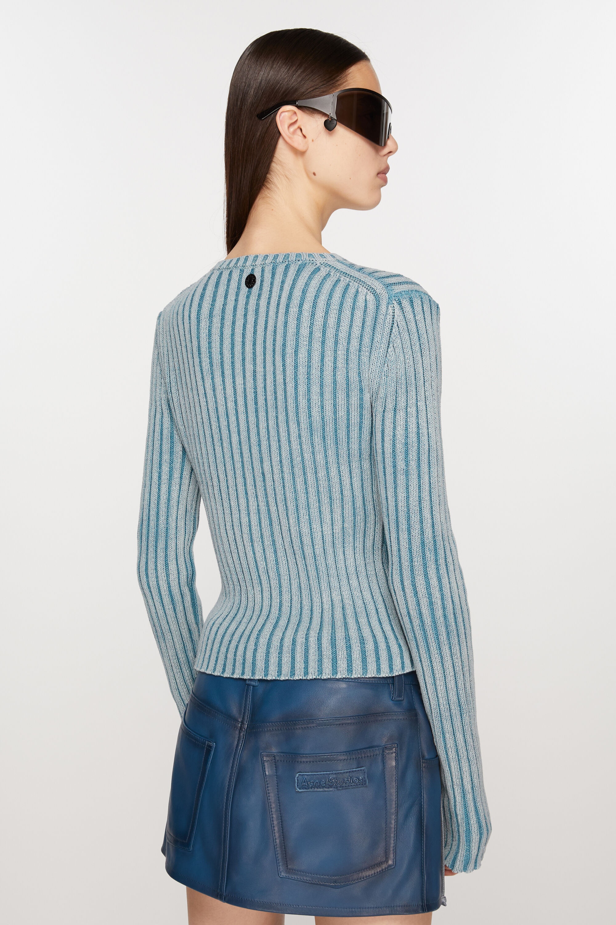 Ribbed zip cardigan - Dusty blue - 3