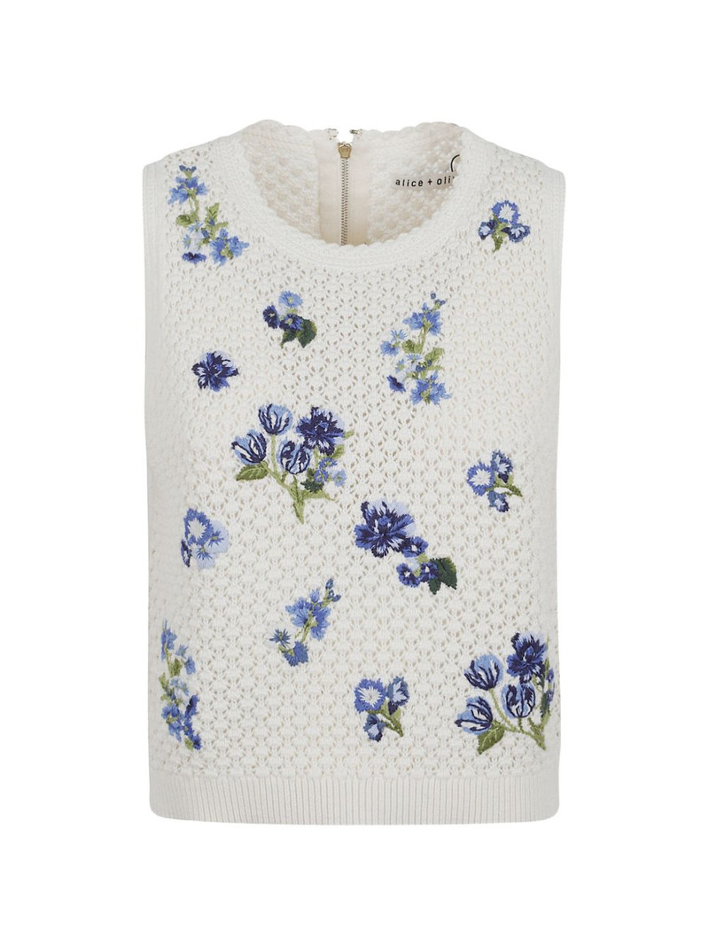 floral-embroidered open-knit top 1