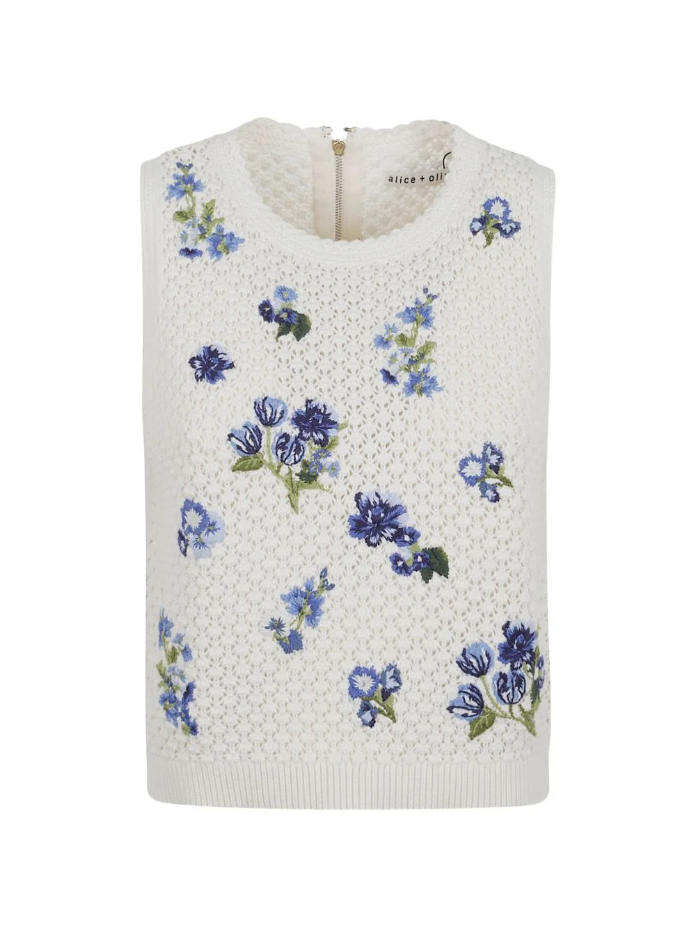 floral-embroidered open-knit top - 1