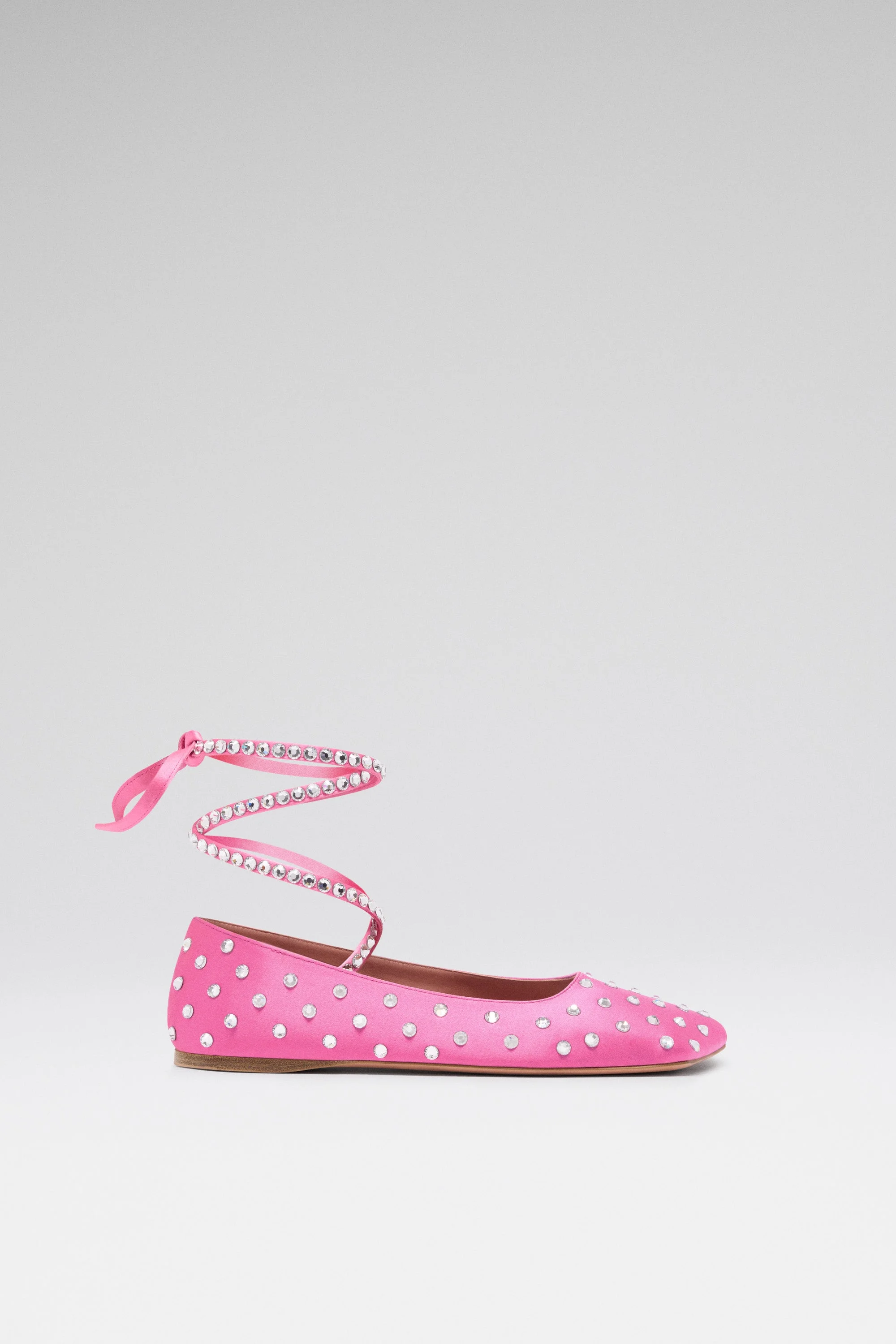 ANE CRYSTAL LACE UP FLAT MARSHMALLOW SATIN - 1