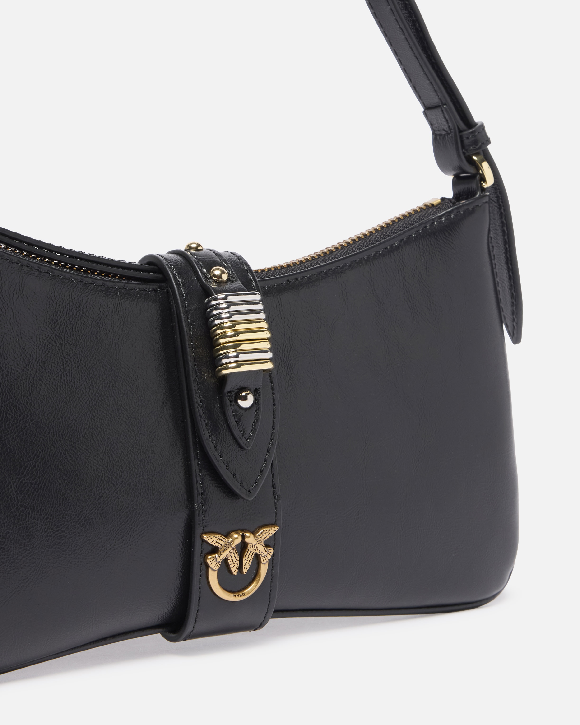 GLOSSY LEATHER SHOULDER BAG WITH RINGS - 3