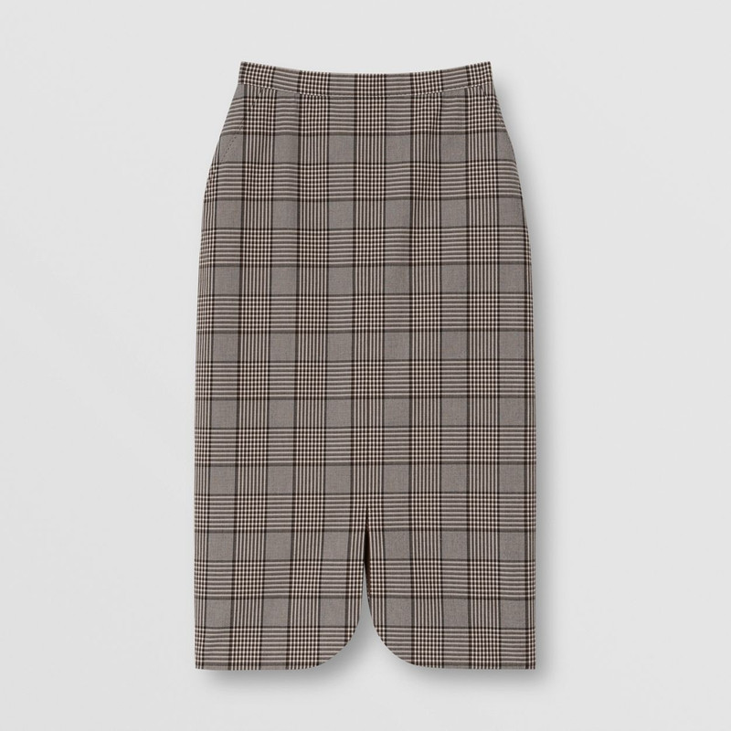 Check Wool Pencil Skirt 1