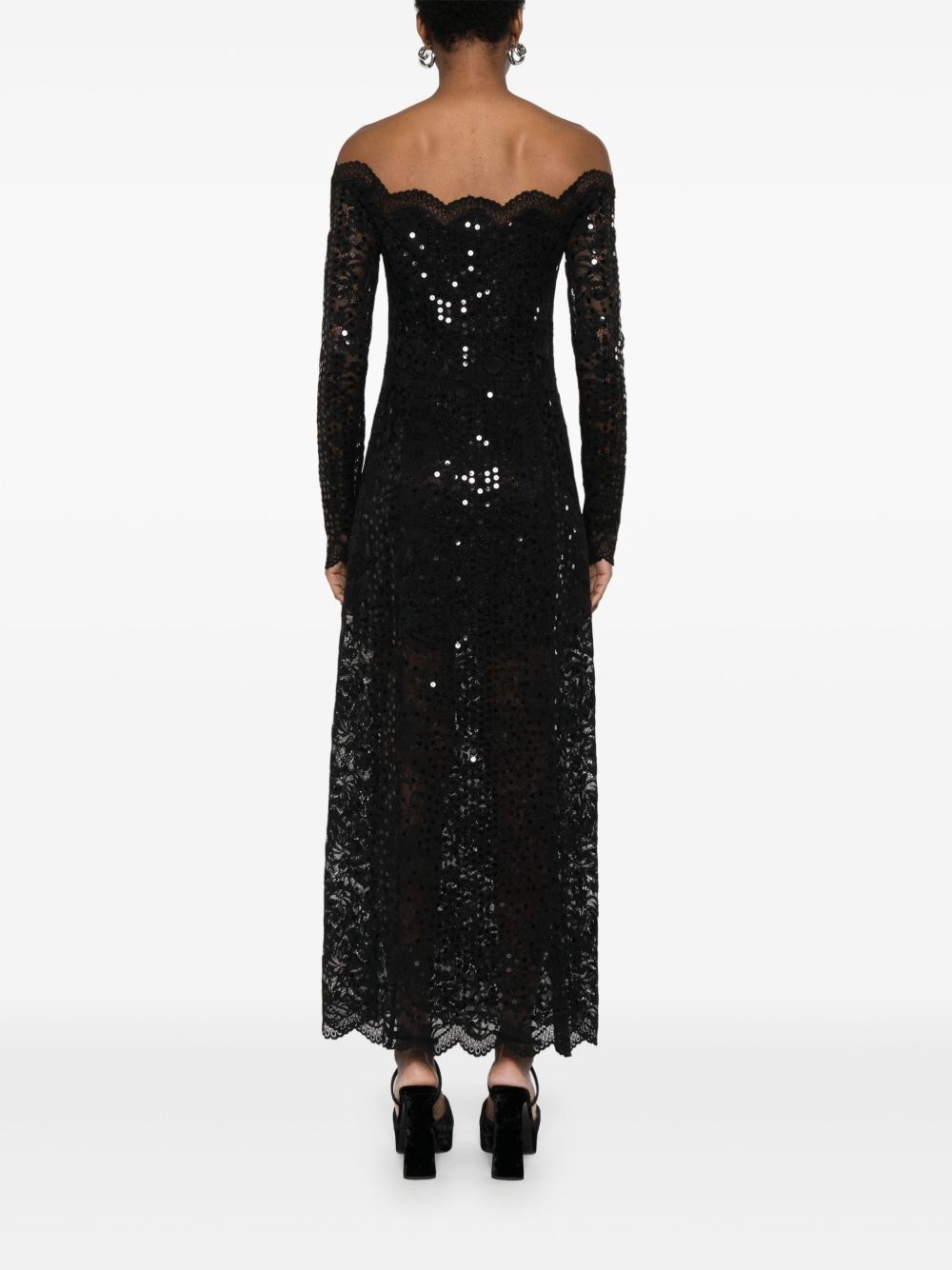 sequin-embroidered lace maxi dress - 4