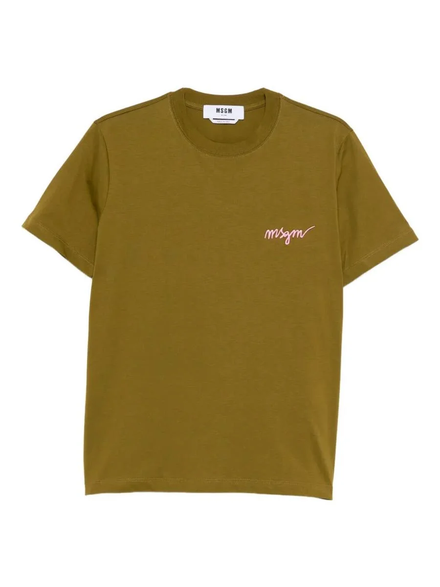 Msgm Logo-Embroidered Cotton T-Shirt Clothing - 1