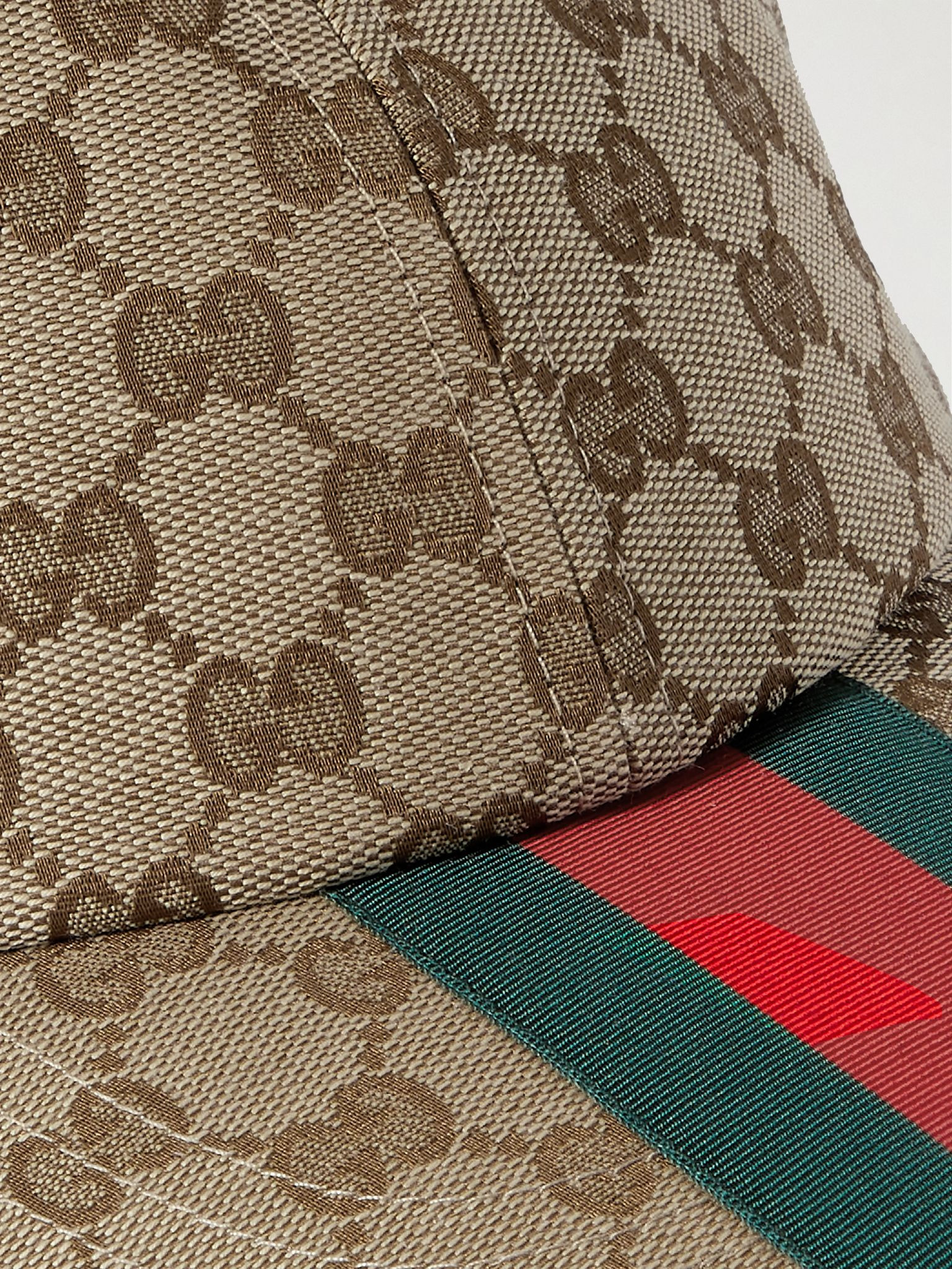 Webbing-Trimmed Monogrammed Canvas Baseball Cap Brown - 4