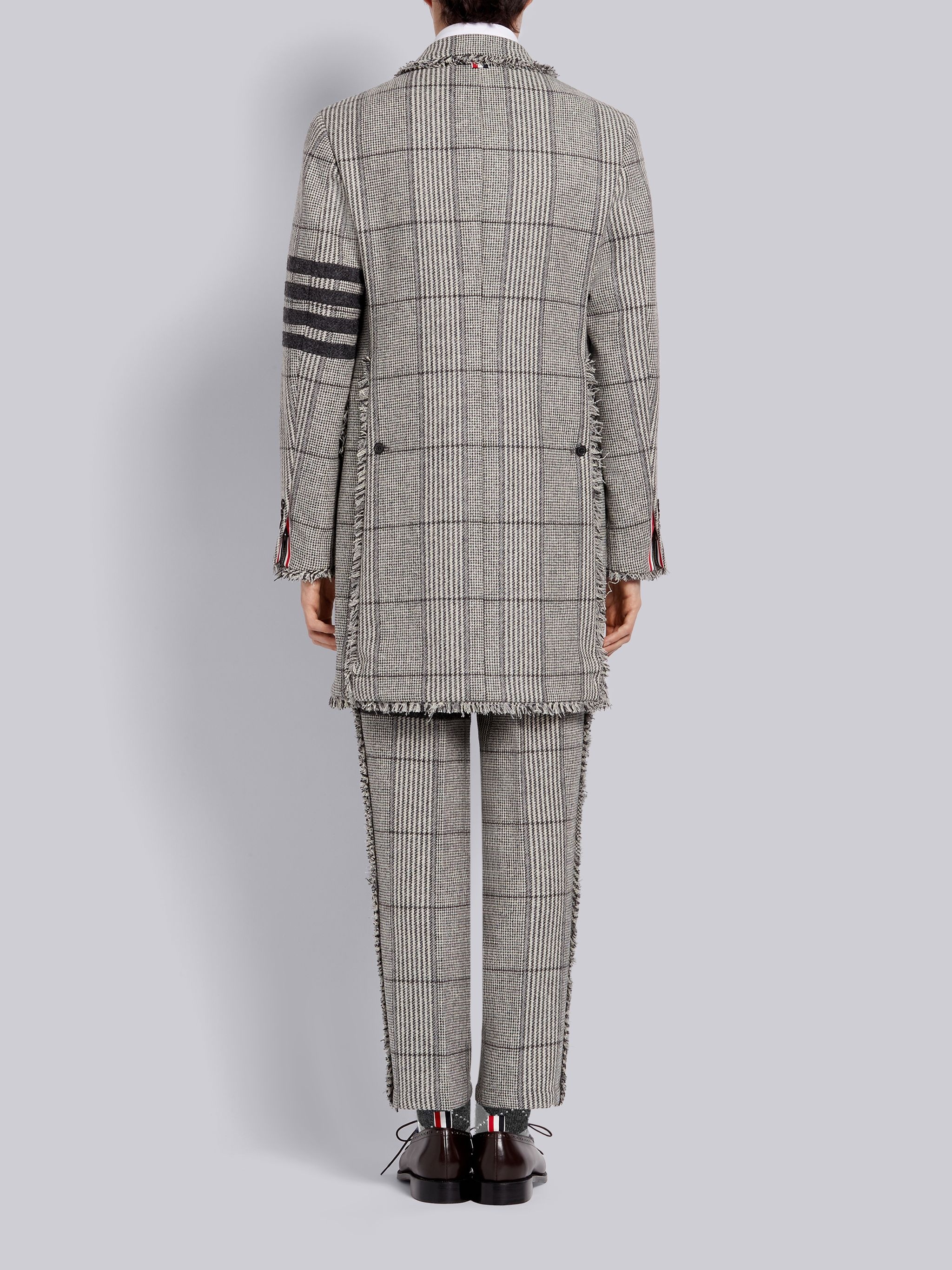 Black and White Prince of Wales Oversized Check Hunting Wool Tweed Frayed Unconstructed Classic Ches - 3