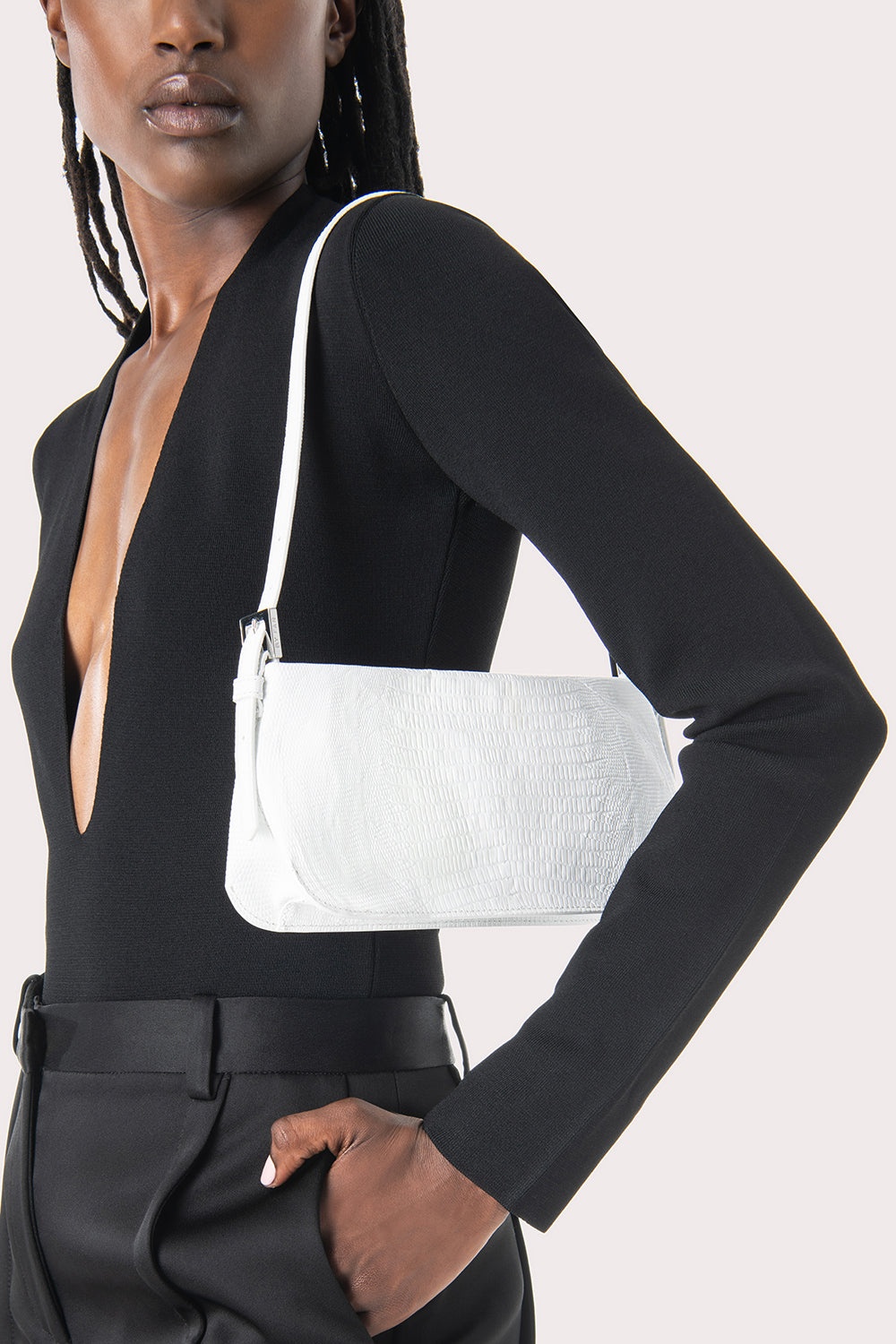 Dulce White Lizard Embossed Leather 3