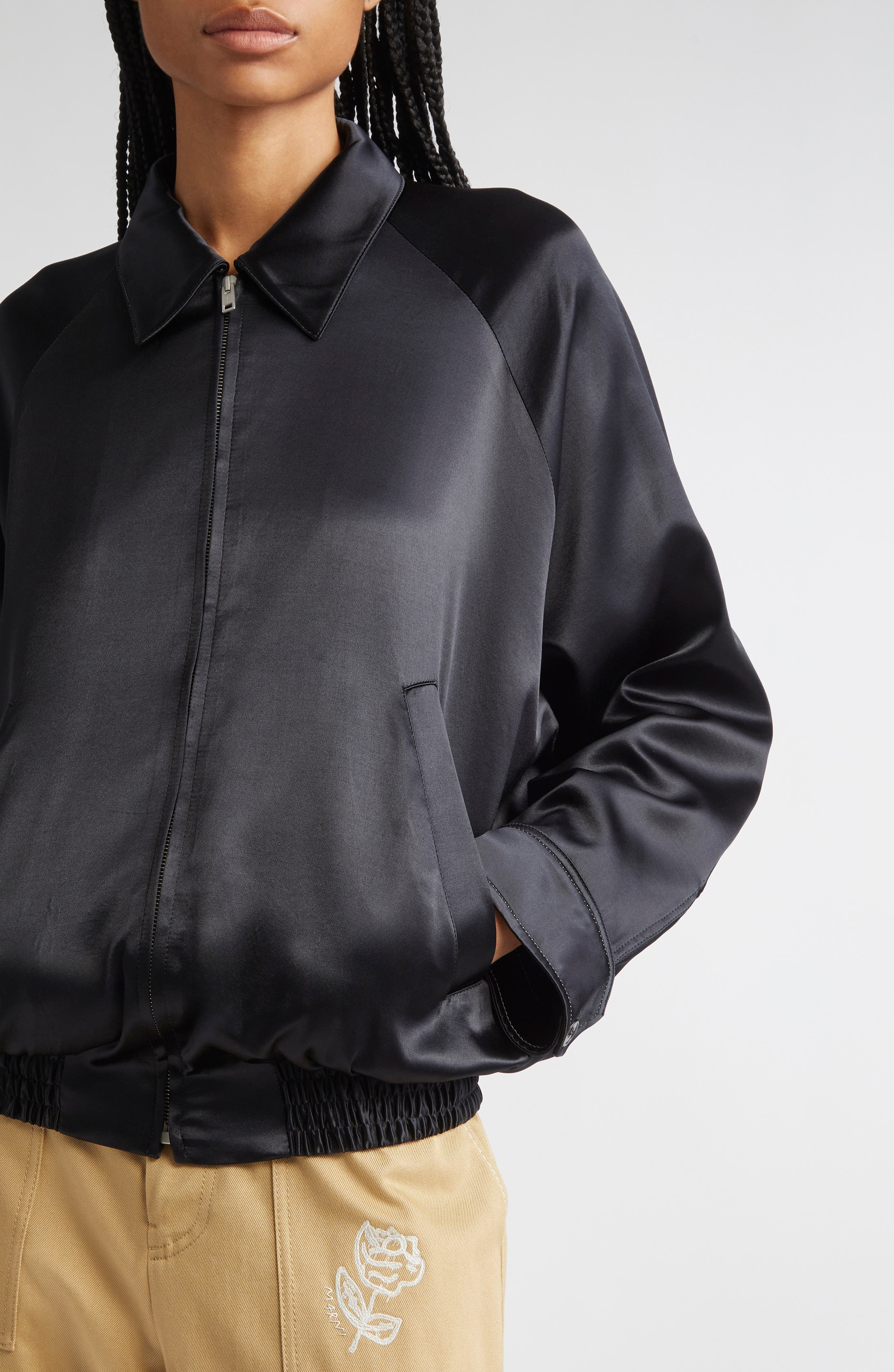 Marni Embroidered Satin Bomber Jacket in 00N99 Black at Nordstrom - 5
