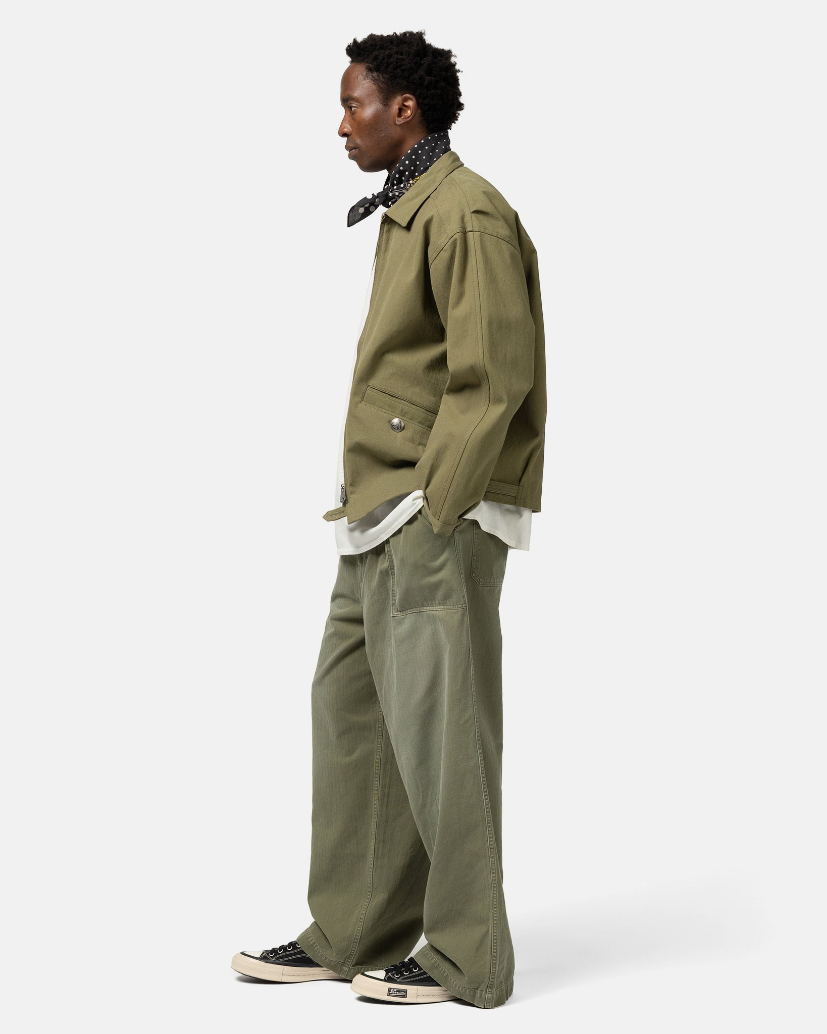 Herringbone FATIGUE Baggy Pants Khaki - 3