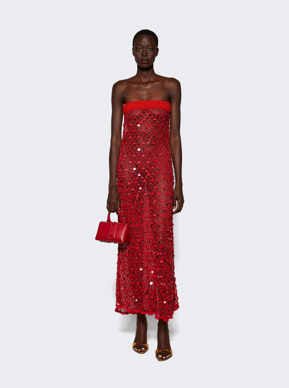 Fishnet Bandeau Maxi Dress Red - 5