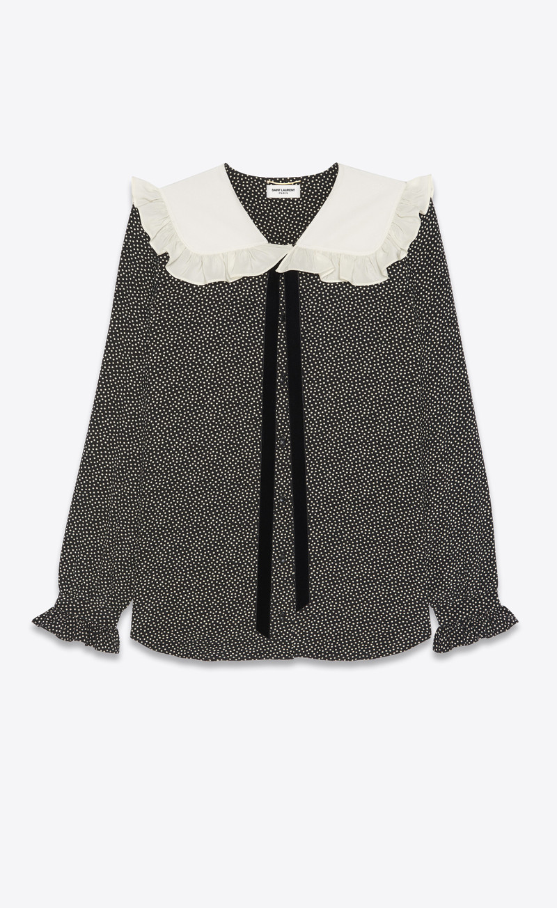 SAINT LAURENT frilled blouse in dotted crepe de chine outlook