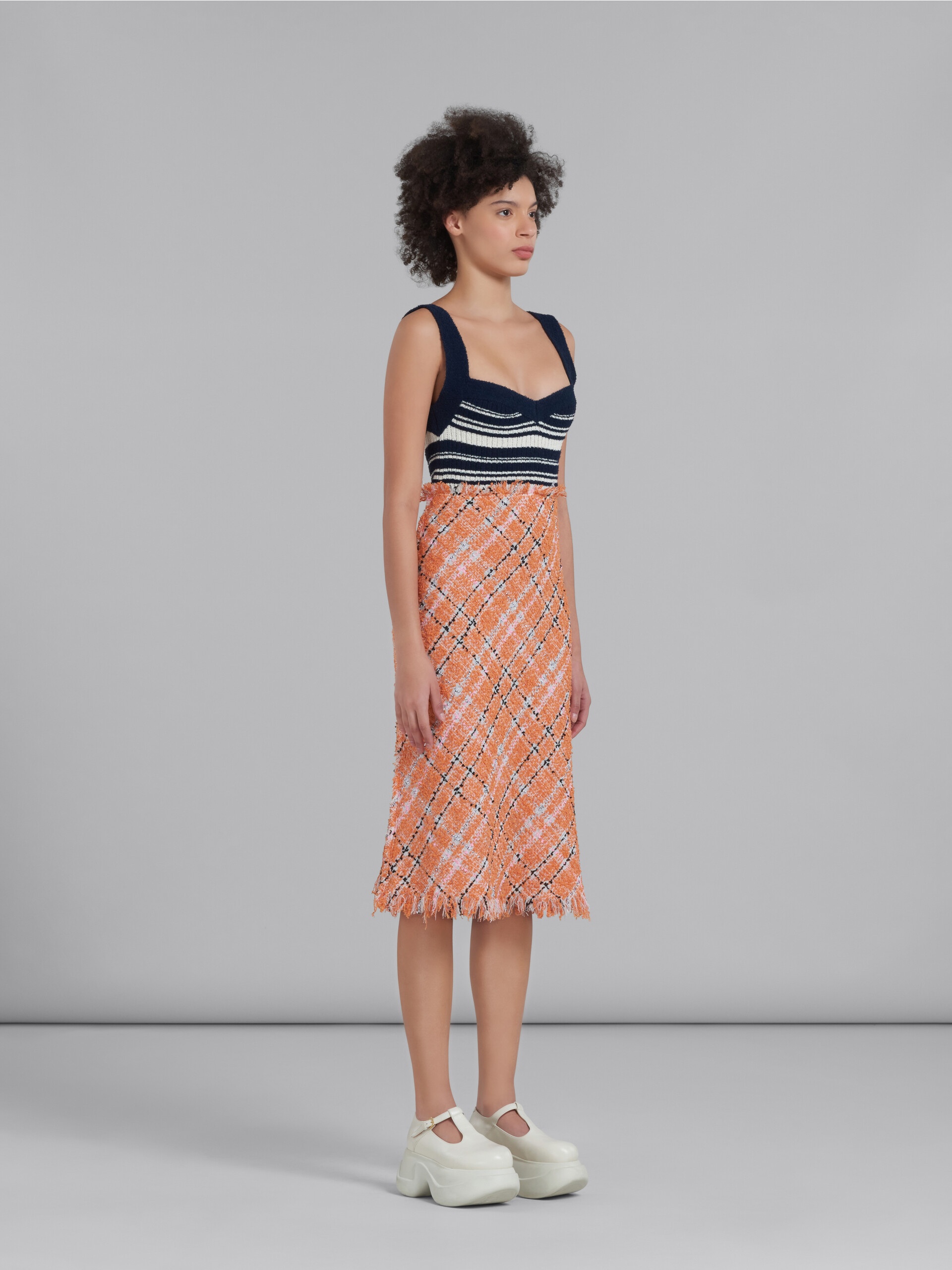 COTTON TWEED DRESS WITH KNITTED TOP - 6
