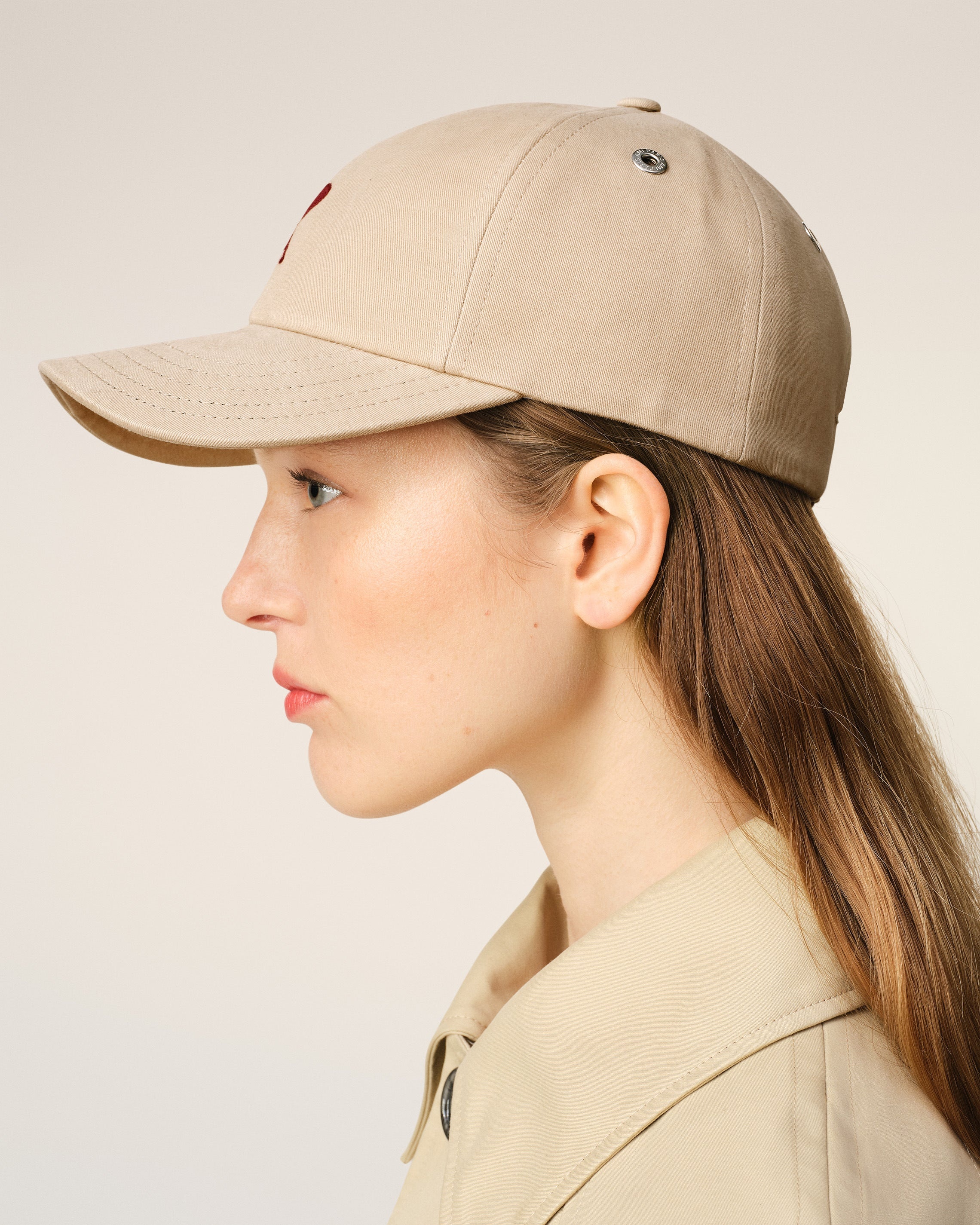 BEIGE COTTON AMI DE COEUR EMBROIDERY CAP - 5