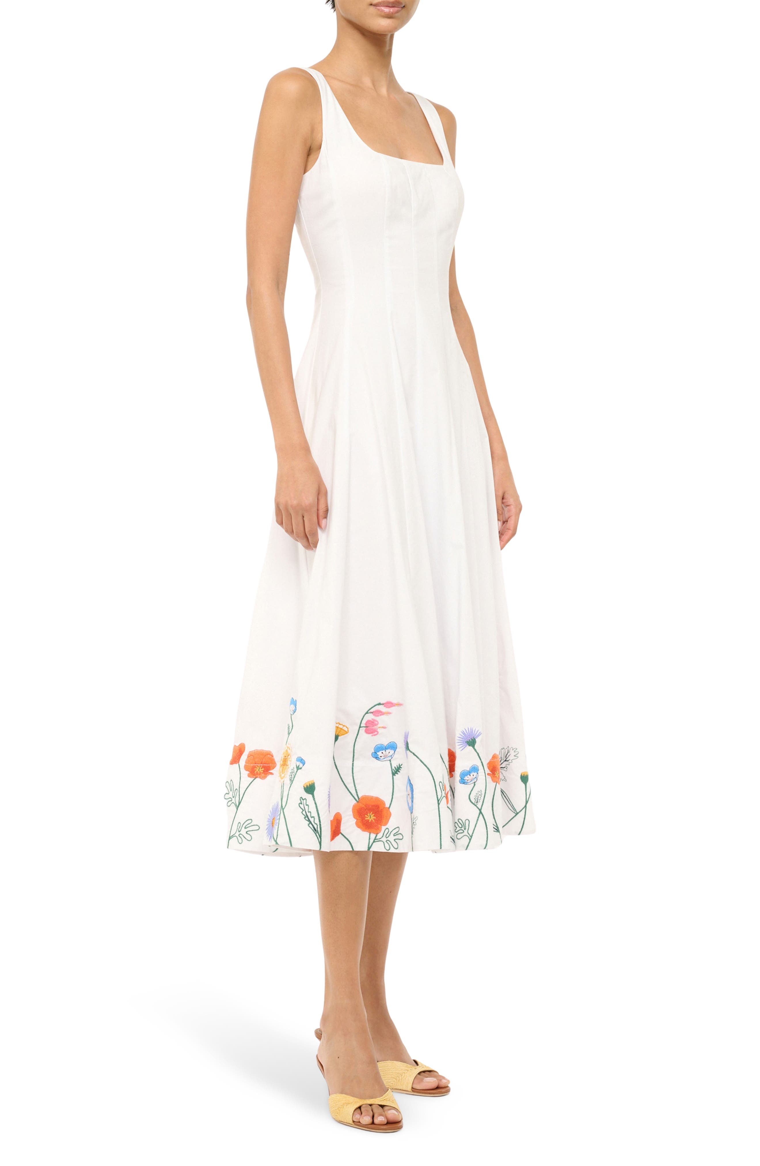 STAUD Wells Embroidered Sleeveless Midi Dress in Seed Shop at Nordstrom - 3